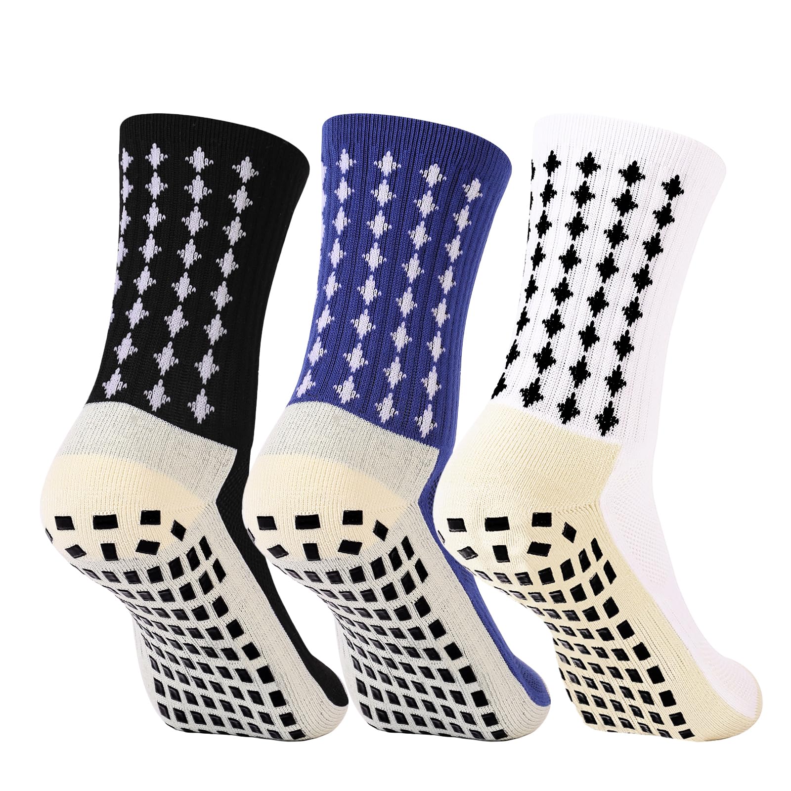 wonhagMen's Soccer Socks Anti Slip 1/3/4 Pairs Non Slip Gripper Pads for Football Basketball Sports With Grippers Socks