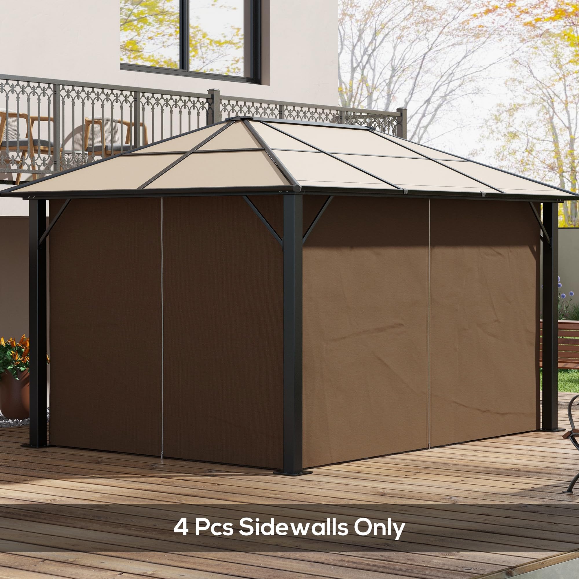 Outsunny 4er-Pack Ersatz-Vorhänge für 3x4m-Pavillon Dunkelbraun | Sichtschutz, Außenpavillon-Seitenwände, Zubehör