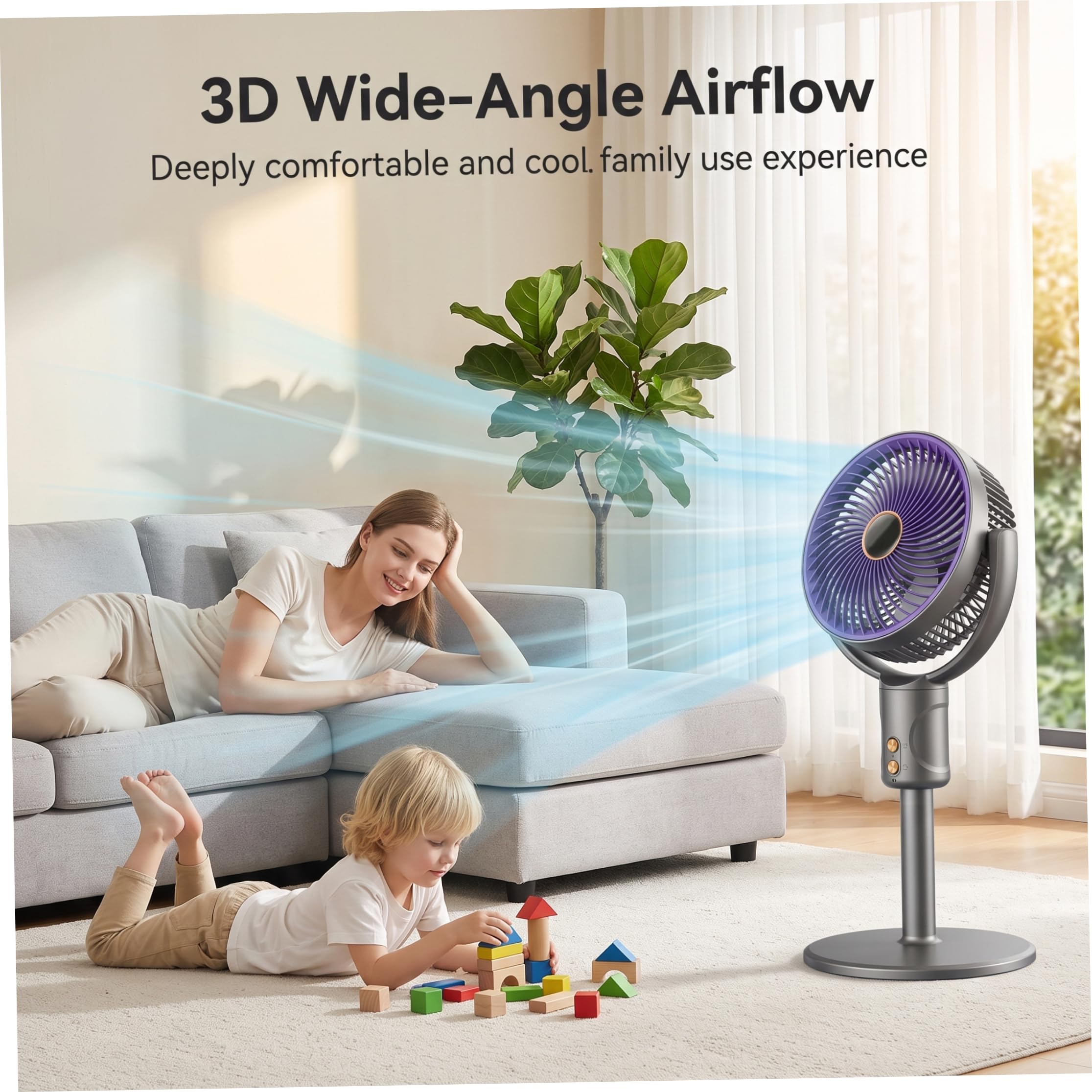 Ventilatore pieghevole, ventilatore da terra portatile, ventilatori oscillanti silenziosi senza fili con altezza regolabile, utilizzo su scrivania e pavimento, pieghevole portatile oscillante gr