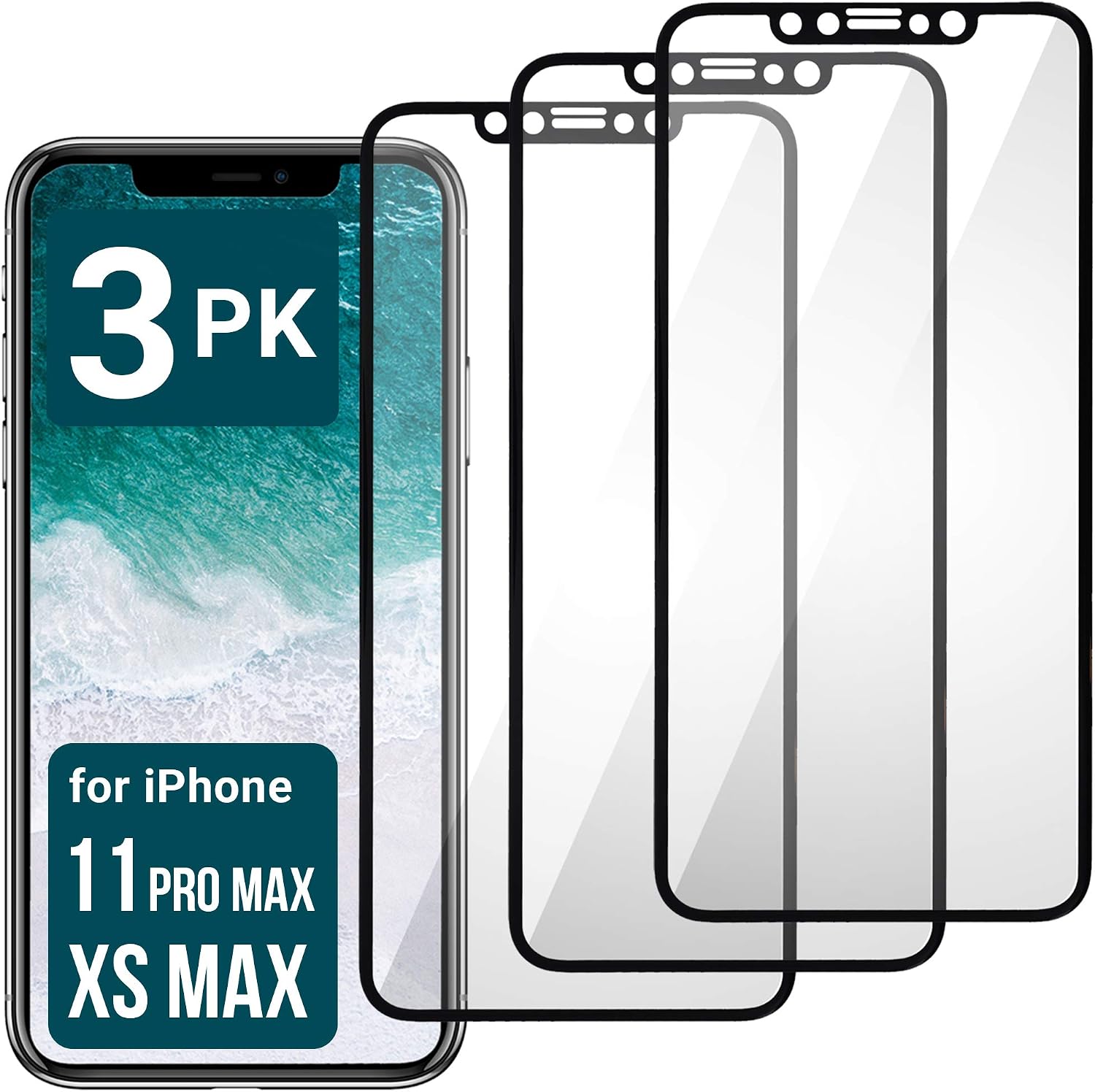 Aduro Screen Protector for Apple iPhone 11 Pro MAX/iPhone XS MAX, Shatterguardz Tempered Glass Shatter Proof Film, 3 Pack