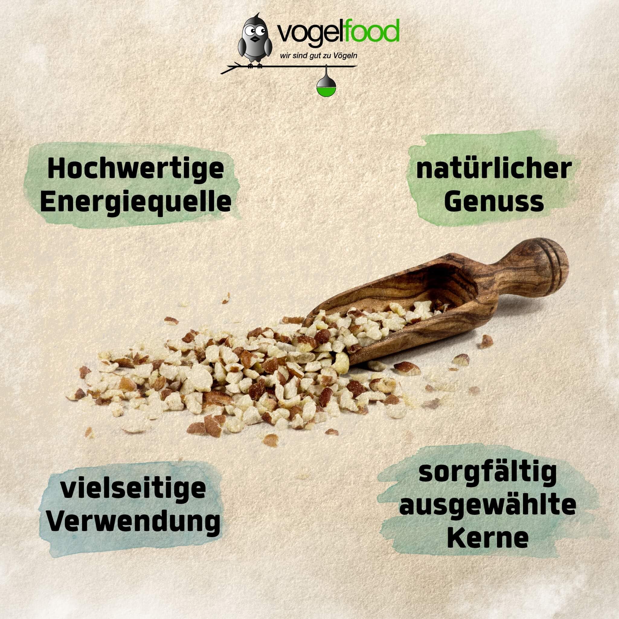 Vogelfood Erdnüsse teilblanchiert gehackt 25 kg geviertelt Vogelfutter Igelfutter