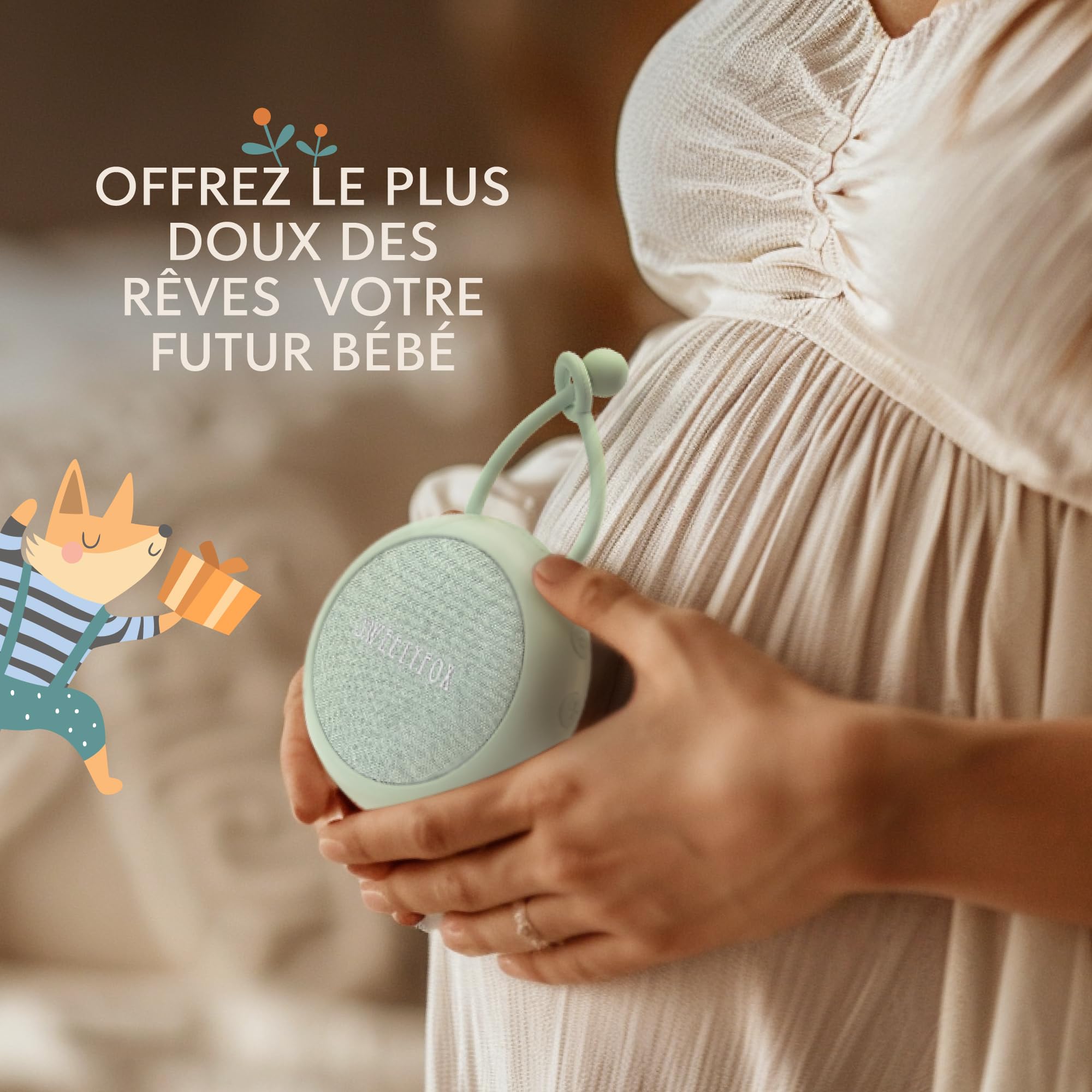 Sweety Fox Machine Bruit Blanc Bebe - Vert - Berceuse Bebe, Veilleuse et Bruit Blanc Bebe Sommeil, 15 Sons, USB Rechargeable