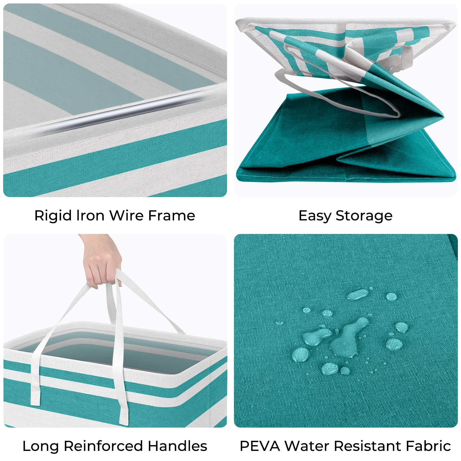 HomeHacks - Confezione da 2 cesti portabiancheria grandi, impermeabili, autoportanti, pieghevoli, con manici estesi, per vestiti, giocattoli, dormitorio e famiglia, verde, 125 l