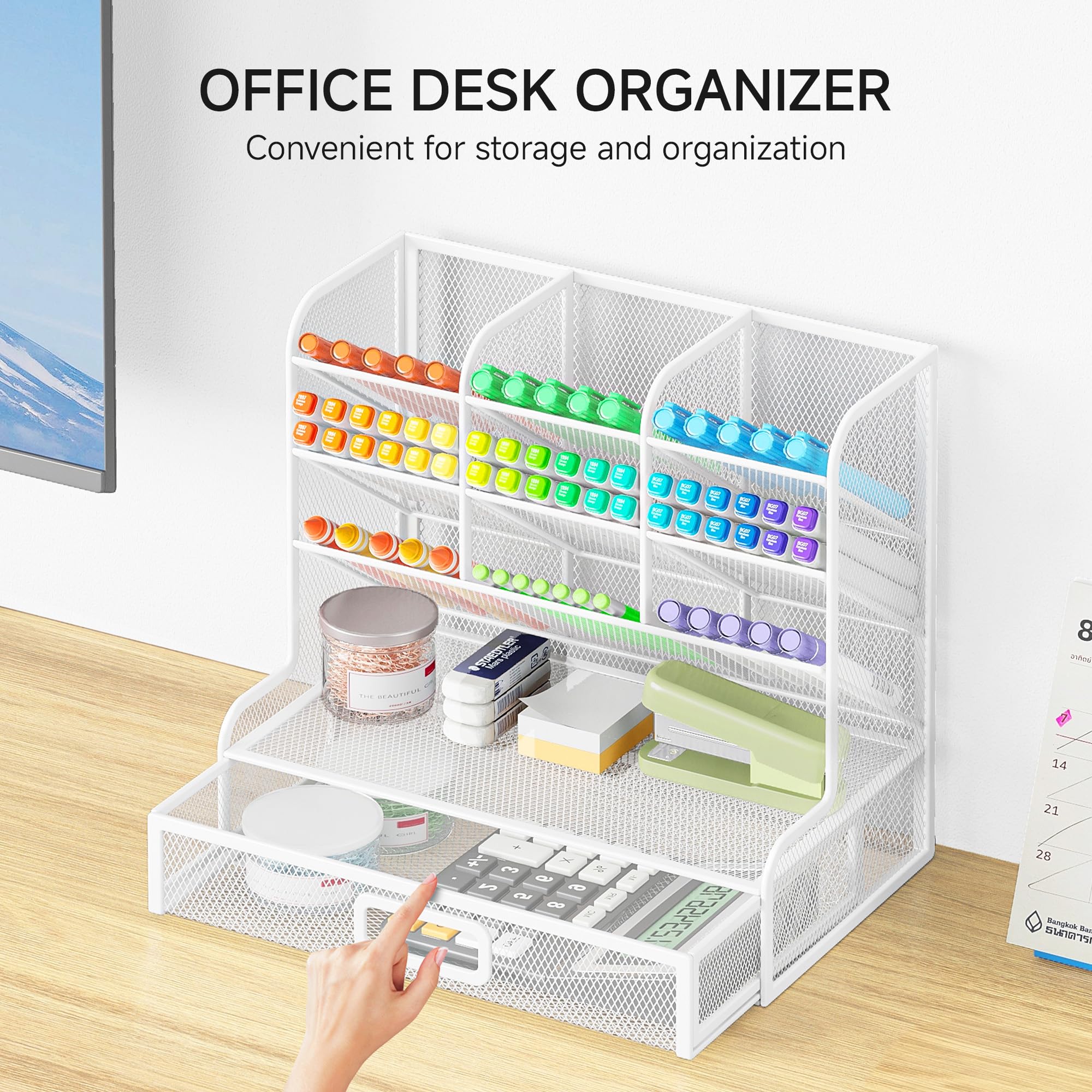 VITVITI Bureau-organizer, 9 vakken, pennenhouder, net pennen, rek van metaal, pennenhouder, bureau voor school, thuis en kantoor (paars VITVITI Bureau-organizer, 9 vakken, pennenhouder, net pennen, rek van metaal, pennenhouder, bureau voor school, thuis en kantoor (paars
