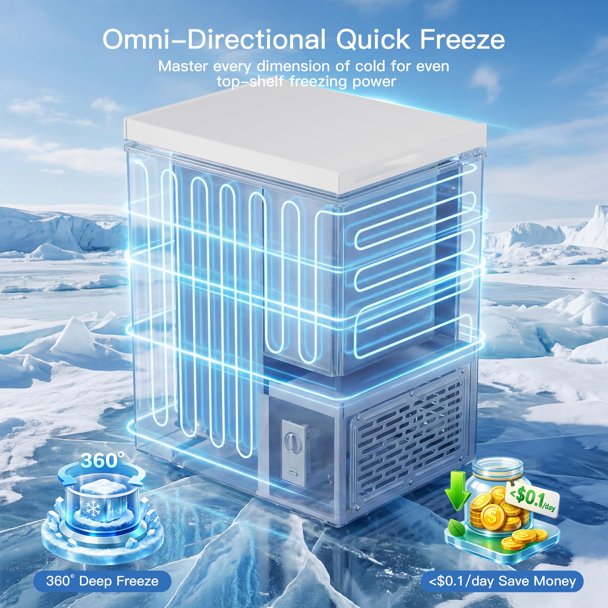 MEPTY 2.05 Cu.Ft Chest Freezer,Top Open Door Deep Freezer with 2 Removable Baskets,7 Adjustable Thermostat,Built-in LED Light,Quiet Energy Saving Freezers for Home,Kitchen,Garage Use - 3