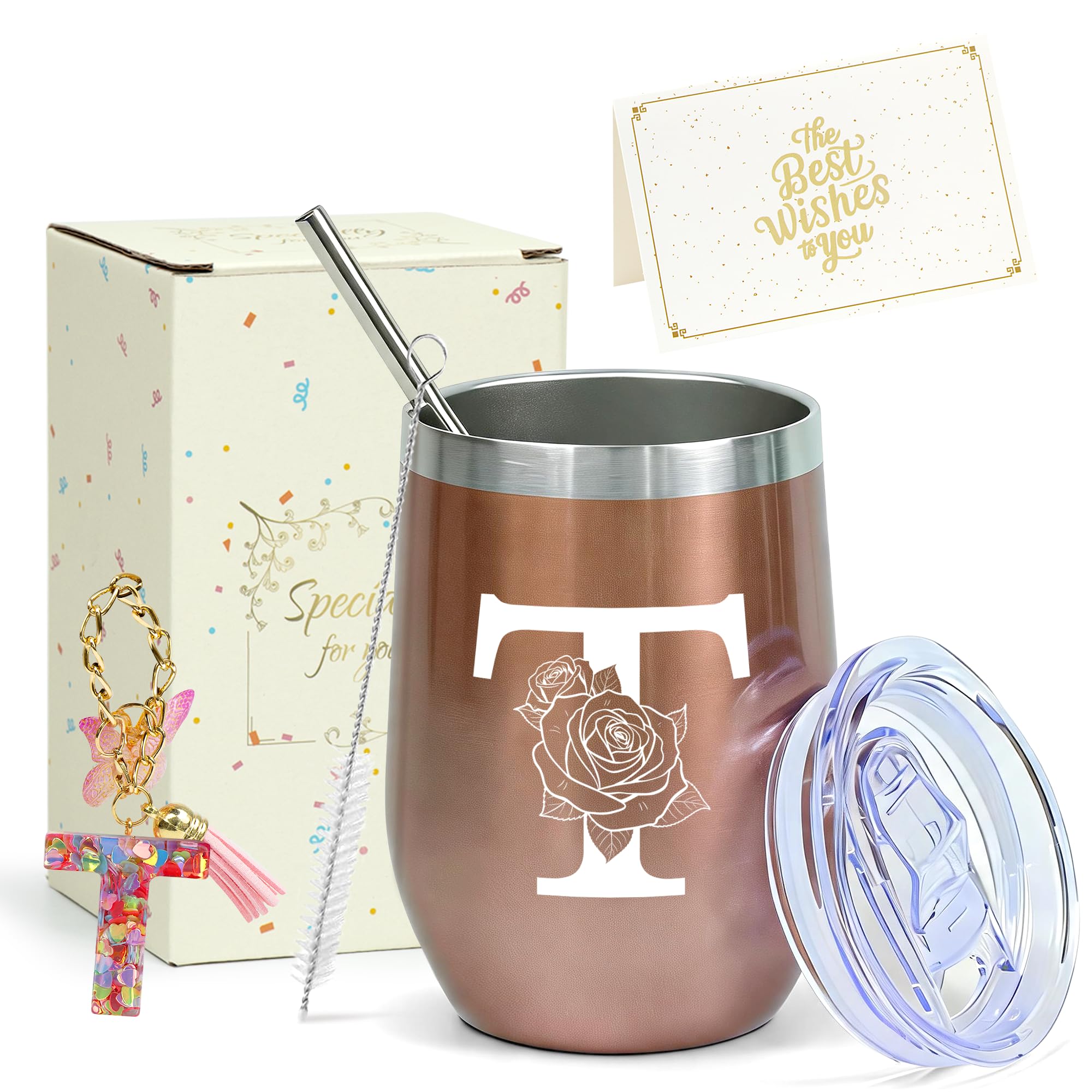 ZIOSINM Geschenke für Frauen mit Thermobecher Personalisiert (T) | Trinkflasche mit Strohhalm, Muttertagsgeschenk, Valentinstag & Weihnachten