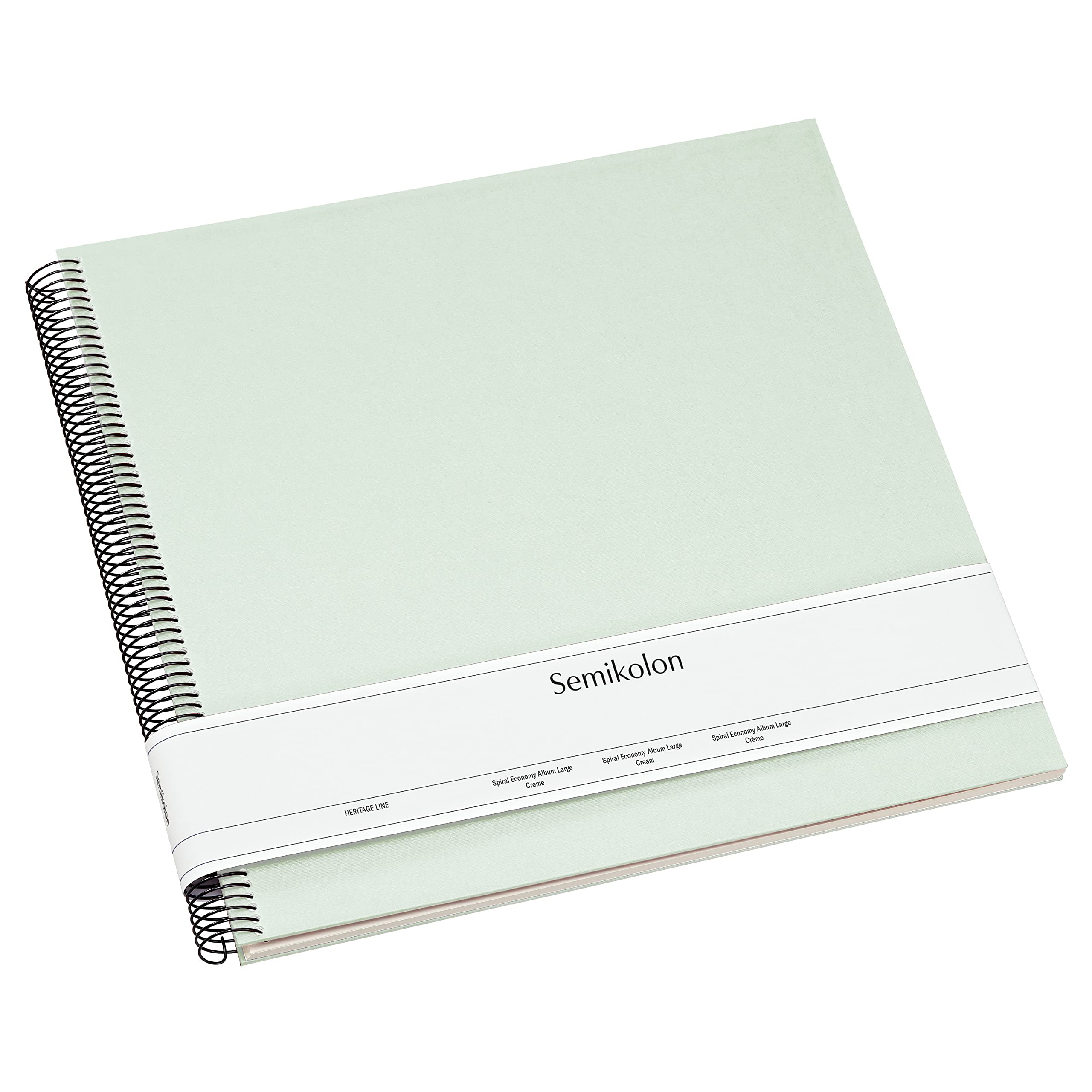 Semikolon 364035 Álbum en espiral Economy Large, 34,5 x 33,2 cm, álbum de fotos, 50 páginas en color blanco crema, álbum de fotos, verde musgo pastel