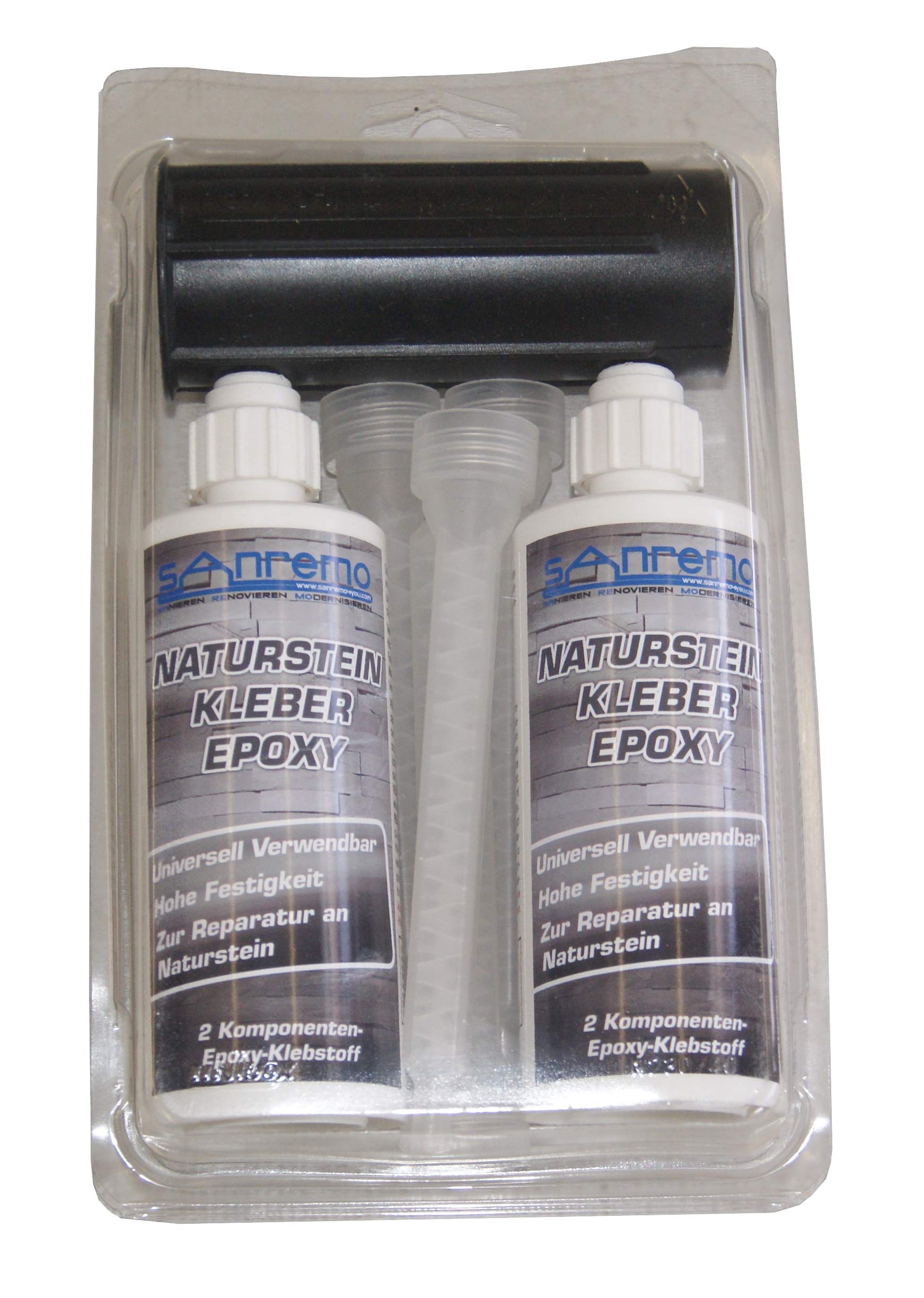 NATURSTEIN KLEBER 280ml + 4 Mischdüsen + Auspressstössel 2-Komponenten Klebstoff Epoxidharz Kleber