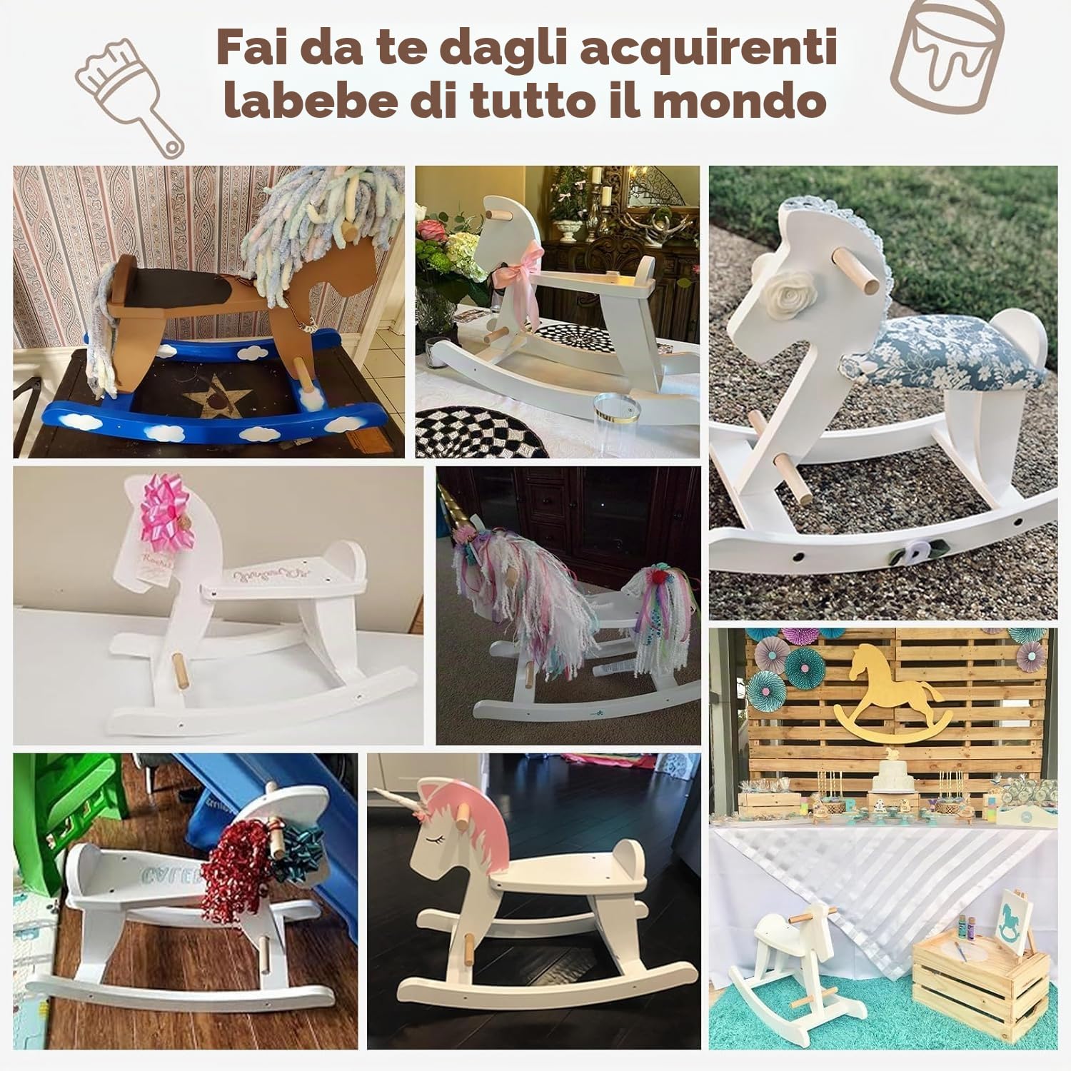 labebe Cavallo Dondolo Legno Bianco Classic, Sedia Dondolo Bambini per 6-36 Mesi, Giochi Cavalcabili Bambini/Dondolo Bambino/Dondolo Neonati Elettrico Dondolo Cavallo Bianco