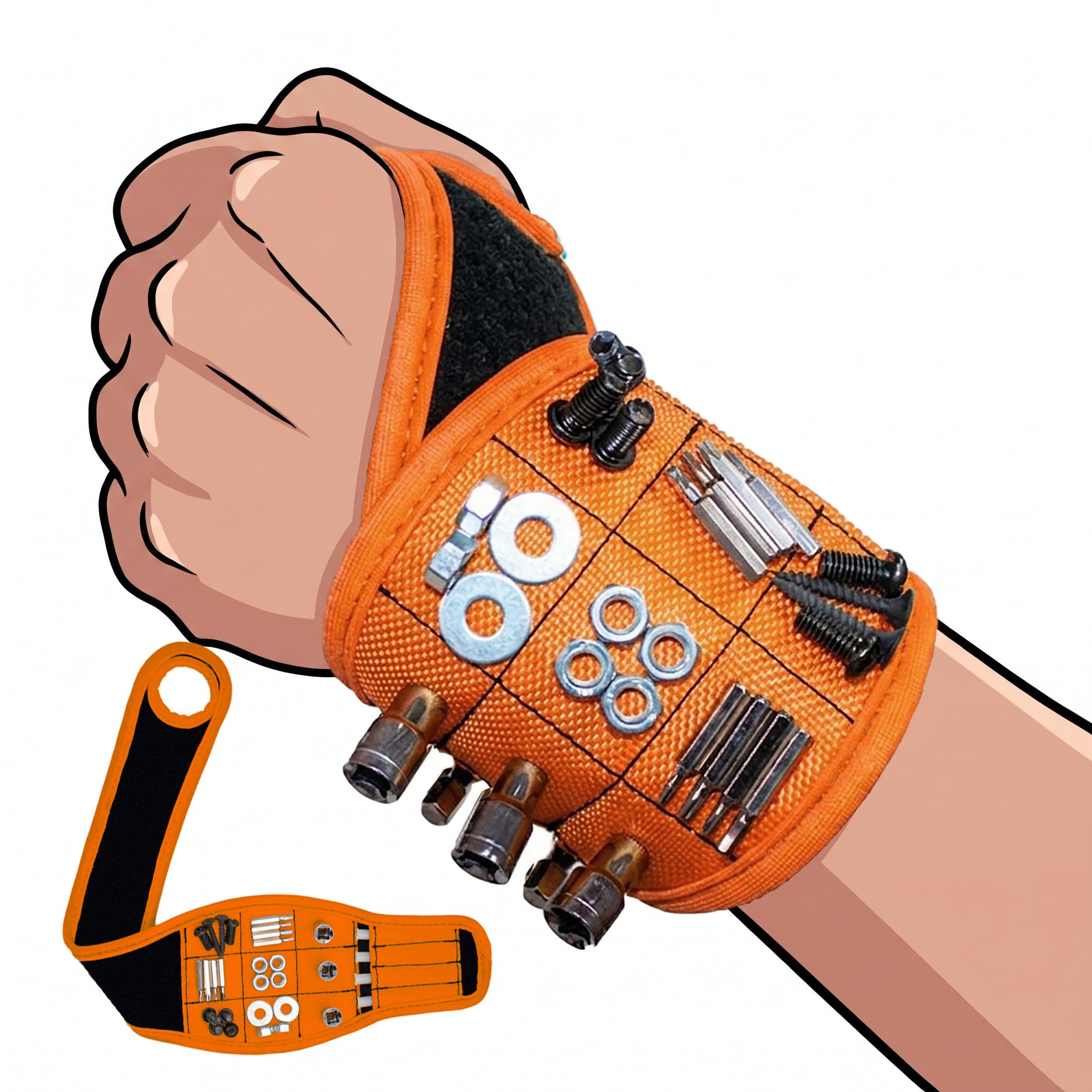 Father‘s Day Gifts for Men, Novelty Magnetic Wristband for Screws, Tools Presents for Dad Brother Uncle Boyfriend Handyman, Multi Tool Belts DIY Gadget, Gifts for Him on Christmas (Orange)