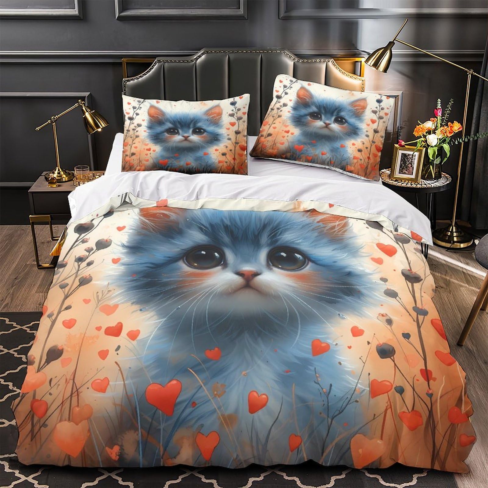 Housse de couette chaton mignon 3D en microfibre premium