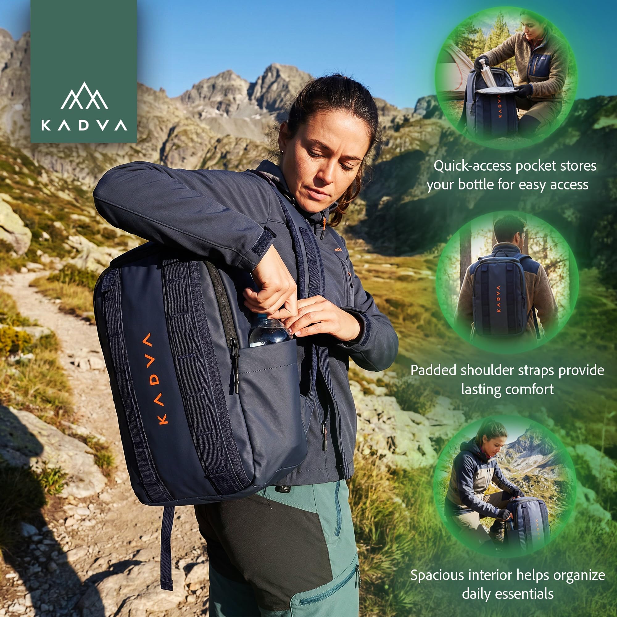 KADVA Antarctica Kühlrucksack für Picknick und Ausflüge (12 Liter) | Isoliertes Hauptfach mit Polyethylen, hydrophobes Polyester, 12 l oder 24 l in Marineblau