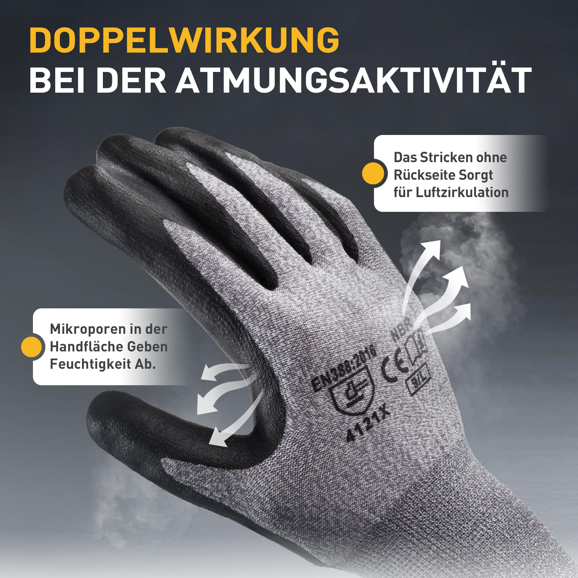 S SATC 16 paires de gants de travail en tricot fin 15 gauge pour hommes et femmes, avec revêtement en mousse de nitrile - Pour maintenance, construction mécanique, logistique (8/M)