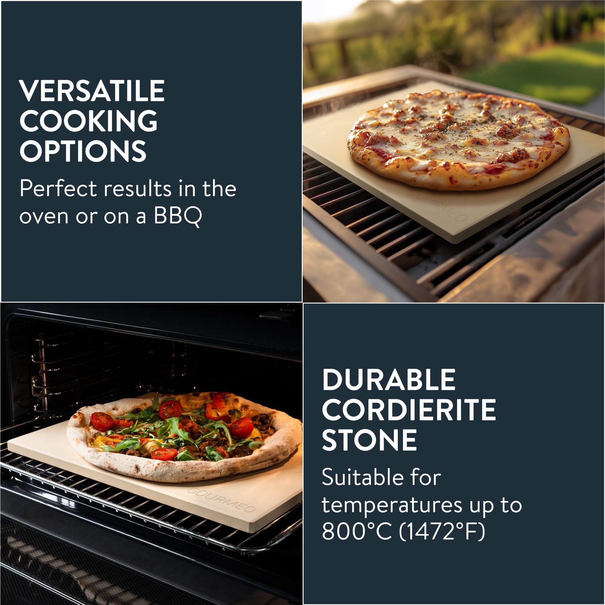 Pierre a Pizza pour Four - Pierre Refractaire Four en Cordiérite de 38 x 30 x 1,5 cm - Plaque Pizza Four Plat aussi pour Barbecue Electrique ou à Charbon Maximum 800°C