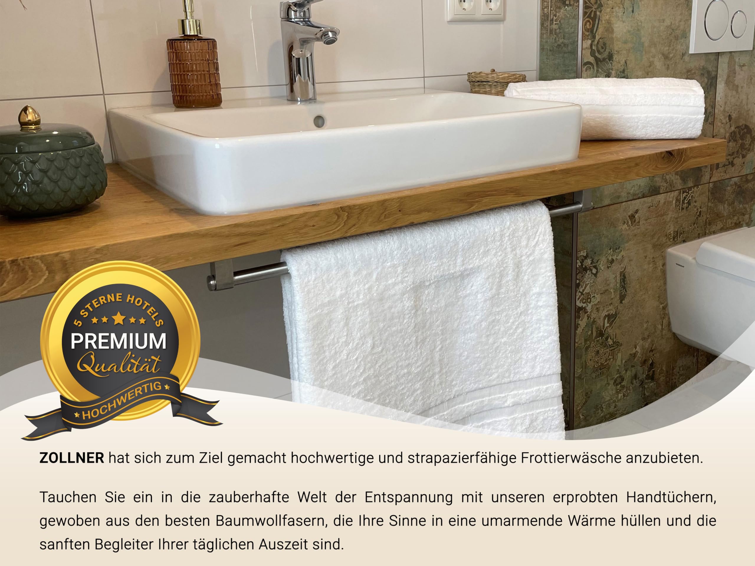 ZOLLNER 5er Set Duschtücher 100% Baumwolle, 70x140 cm, Weiß