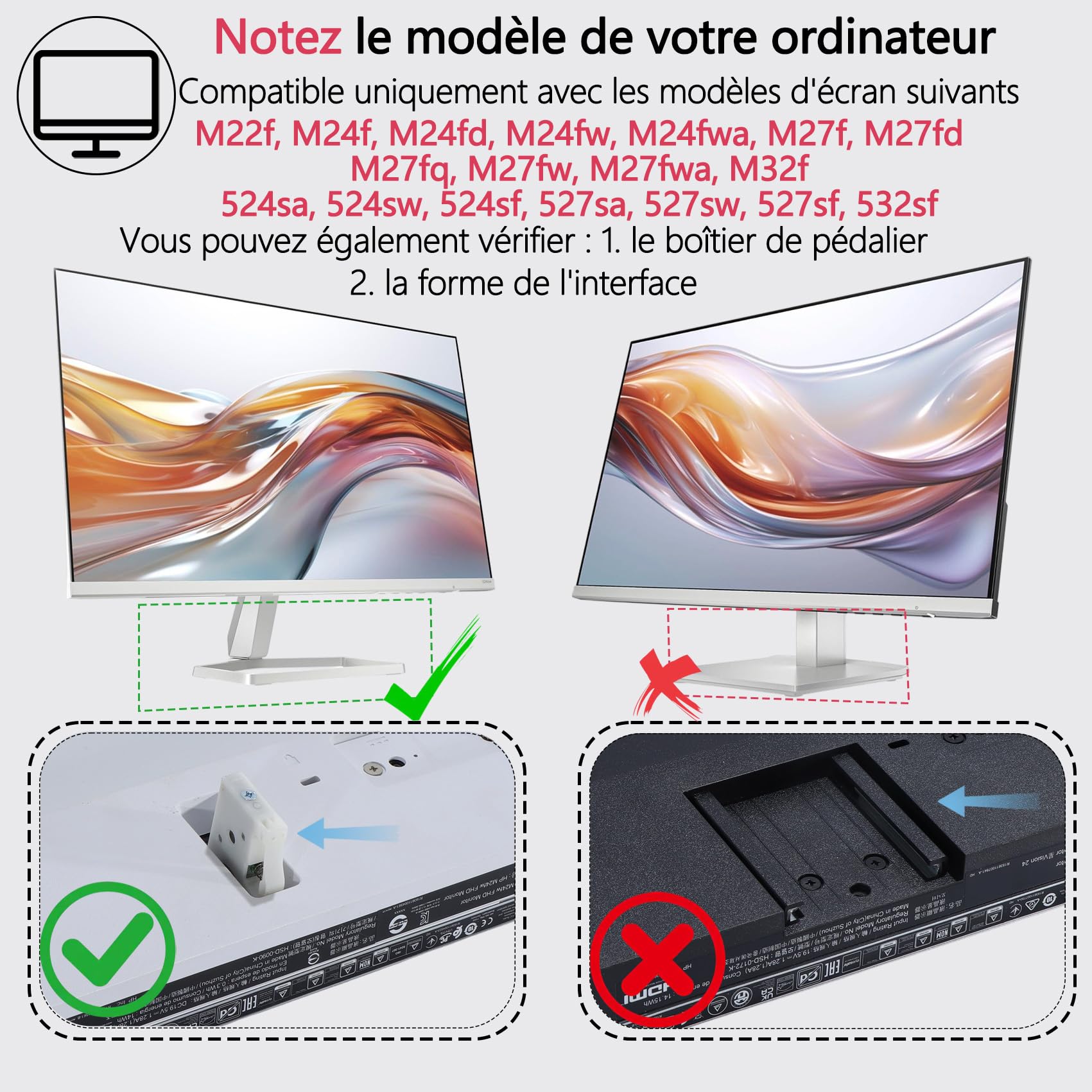 Adaptateur VESA M22f Compatible HP Série M Série 5 Moniteurs
