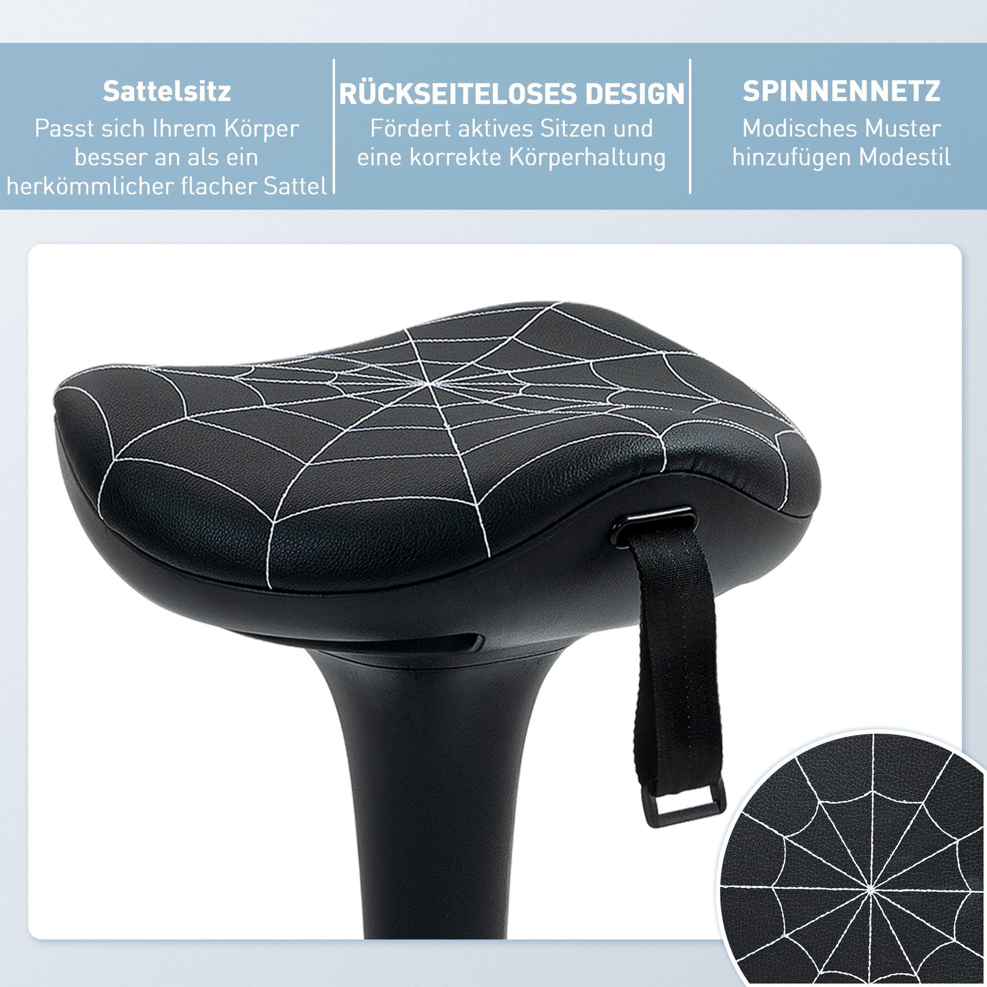 Vinsetto Bürohocker mit Schwenkfunktion, ergonomischer Hocker, höhenverstellbar 65,5-83,5 cm Arbeitshocker Sitzhocker groß Sockel, 120° neigbar Stehhocker, Anti-Rutsch, für Büro Arbeitszimmer, Schwarz