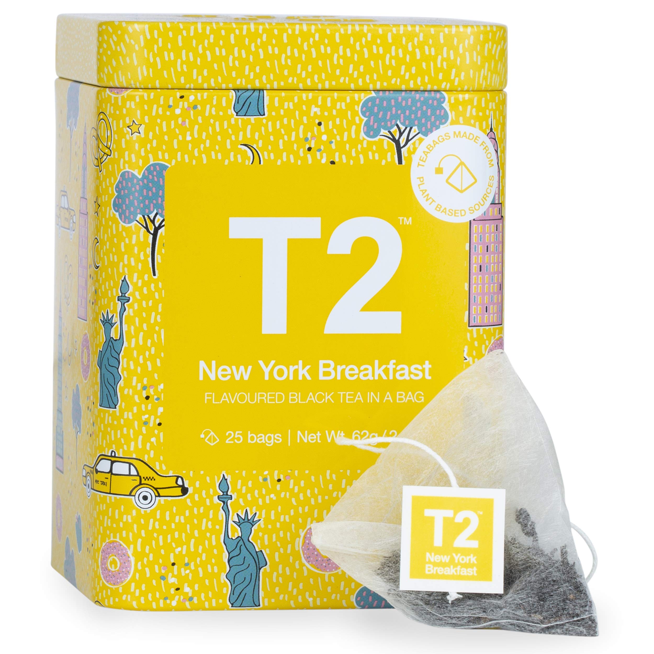 T2 Tea New York Breakfast 25 Black Tea Bags in Limited Edition Tin, 2.2oz
