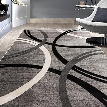 Rugshop Modern Wavy Circles Design Area Rug 8'8" x 12' Gray