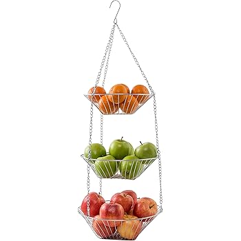 SAWA Etagère mit Rattan-Körben zum Hängen 3-stufig Obstkorb hängend