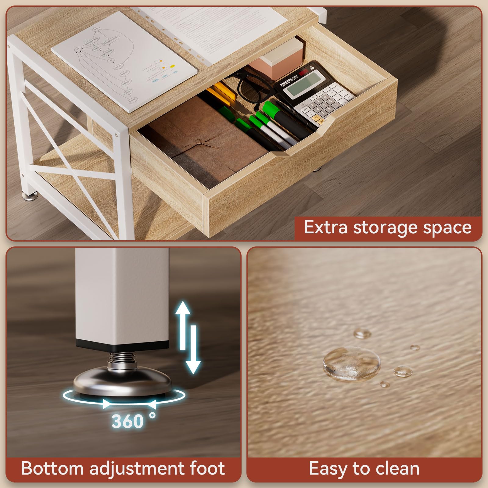 IBUYKE Soporte para impresora de escritorio de 2 niveles, organizador de escritorio multiusos, soporte de madera para impresora con cajón de almacenamiento para carpetas, libros, para máquina de fax,