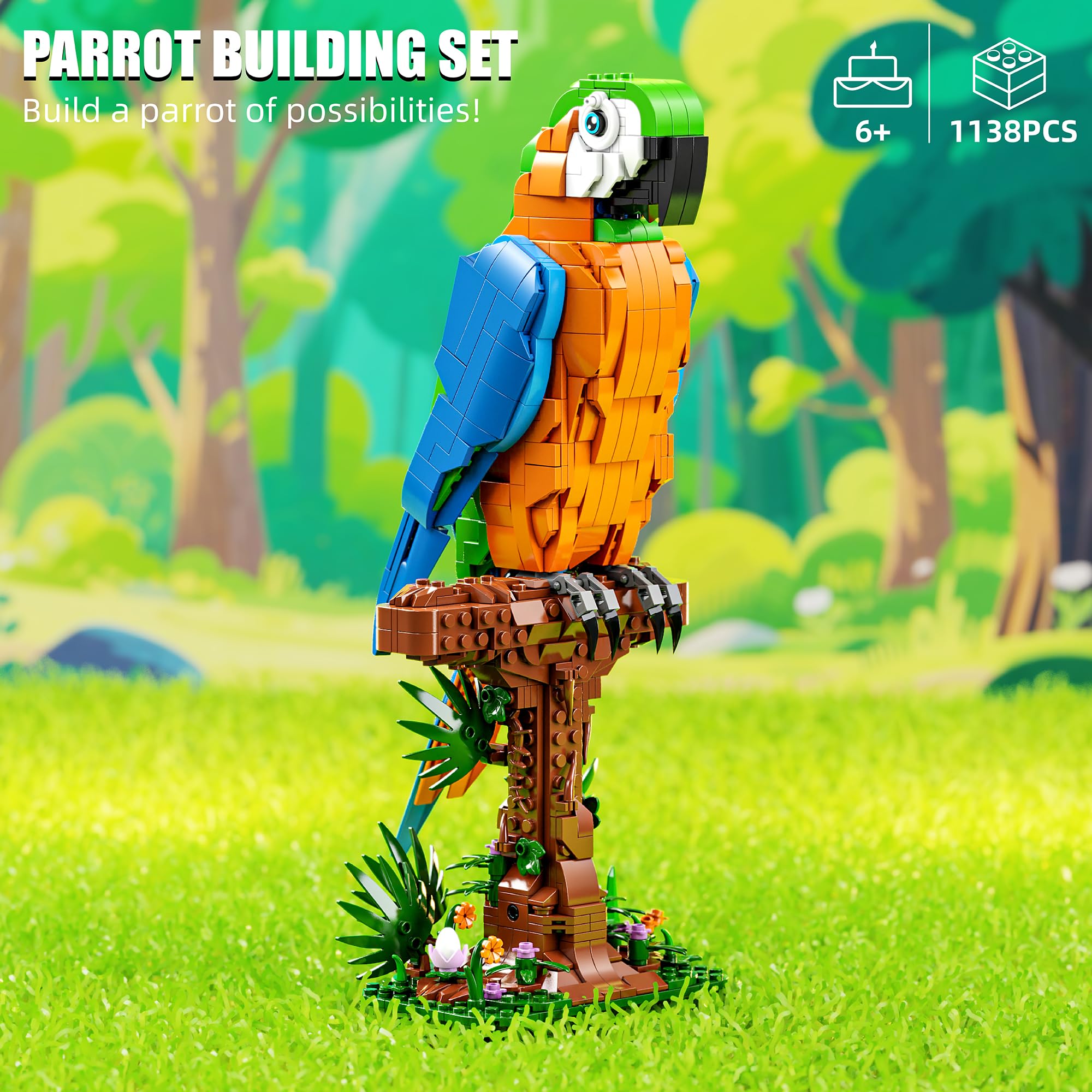 TYCOLE Perroquet Ara Jeu de Construction pour Enfants et Adultes, 1138 Pièces Blocs Créatif pour Oiseau, Cadeau pour Filles et Garçons 8 Ans et Plus