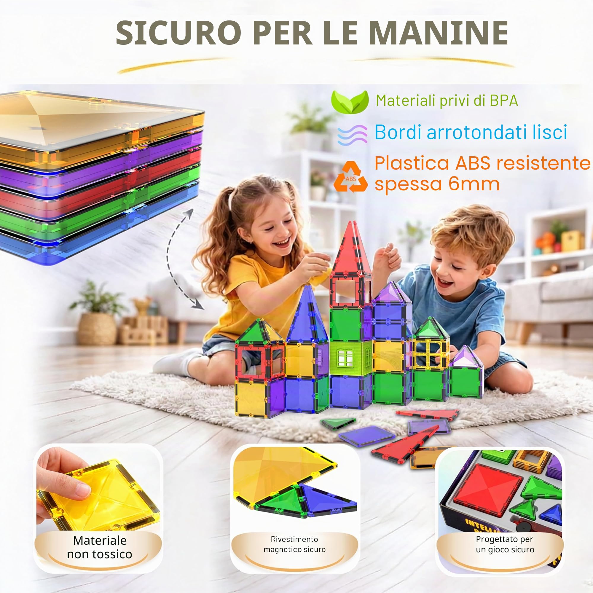 Gioco di Blocchi di Costruzione Magnetici – Blocchi Magnetici Educativi STEM per Bambini, Apprendimento Prescolare Sensoriale Montessori Giocattoli Magnetici per Bambini e Bambine 3+ Anni – 57 Pezzi