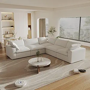Cloud Couch Modular Sectional Sofa,160.6" Down Filled Convertible Sectional Sofa for Living Room,Modern V Shaped 5 Seater,Covers Removable & Washable, Khaki