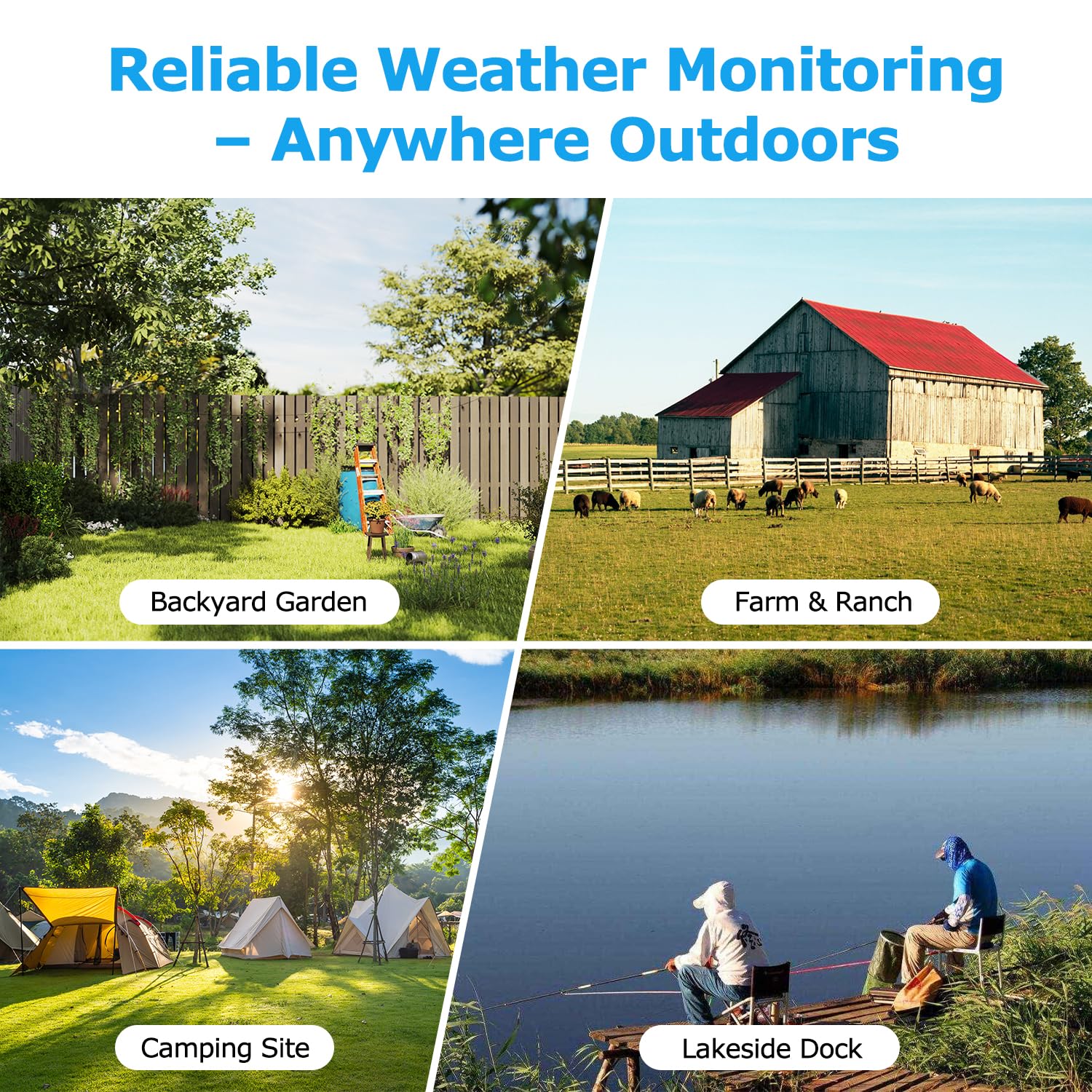 Stazione meteo wireless con sensore esterno, velocità del vento e pluviometro 10 in 1, monitor di umidità della temperatura, barometro, previsioni meteo, calendario e sveglia, display LCD per la casa