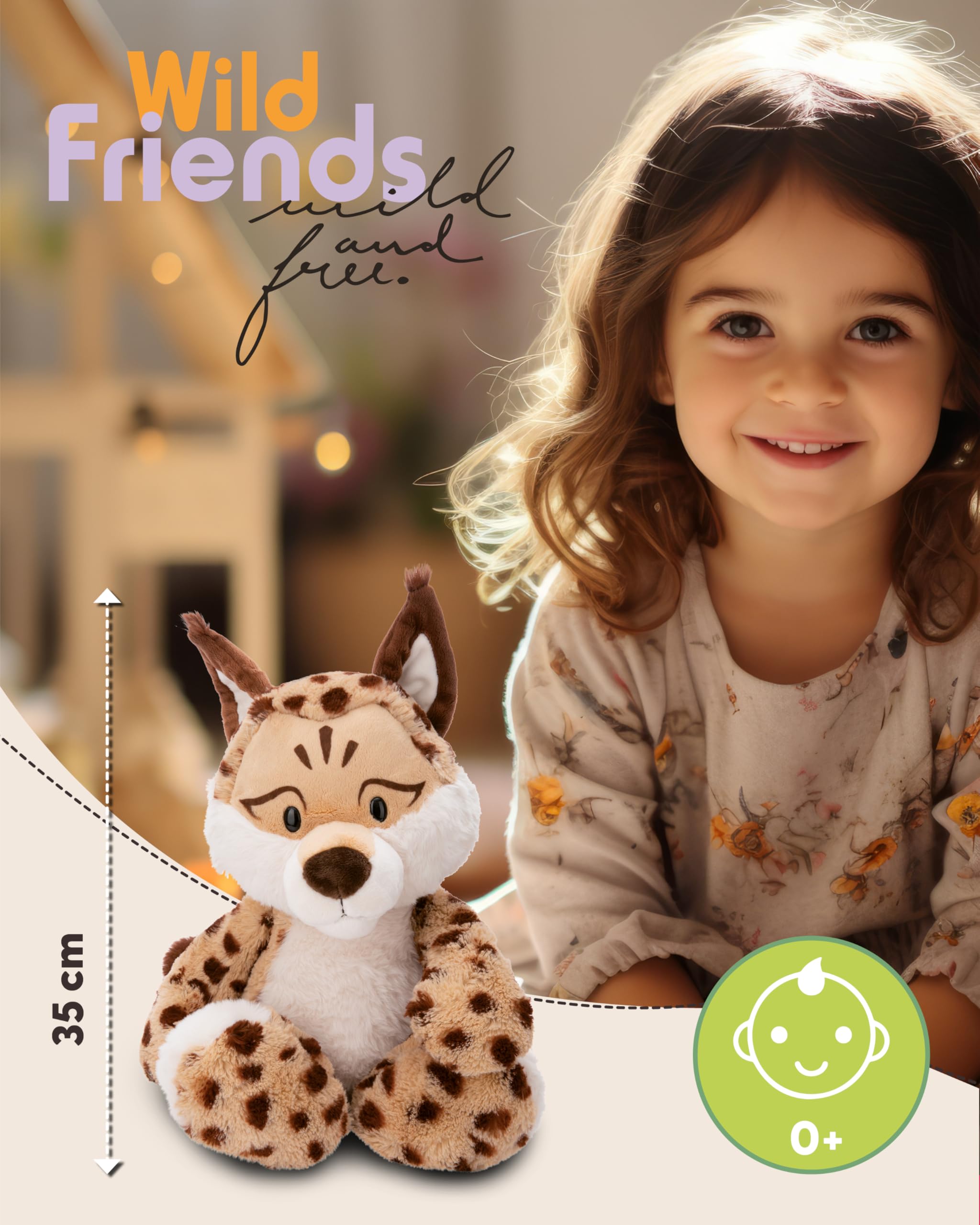 NICI Cuddly soft toy lynx Lyka 35cm dangling beige, Sustainable plush, cute to cuddle and play with, for children & adults - Image 2