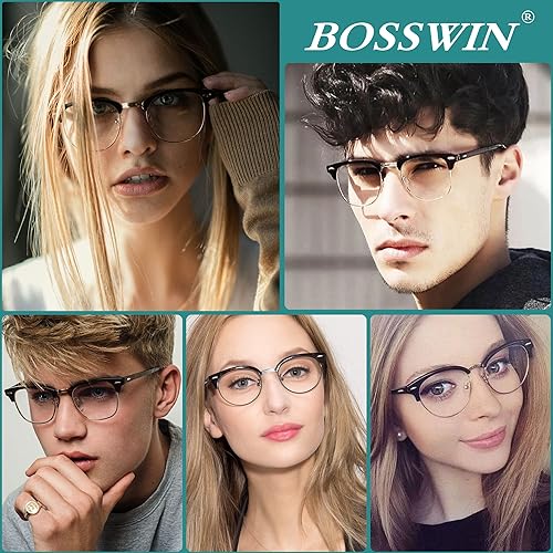 Miniatura 7 de BOSSWIN Gafas de bloqueo de luz azul para mujereshombres, paquete de 3 unidades, marco redondo de moda, juego de computadora, anteojos de lectura