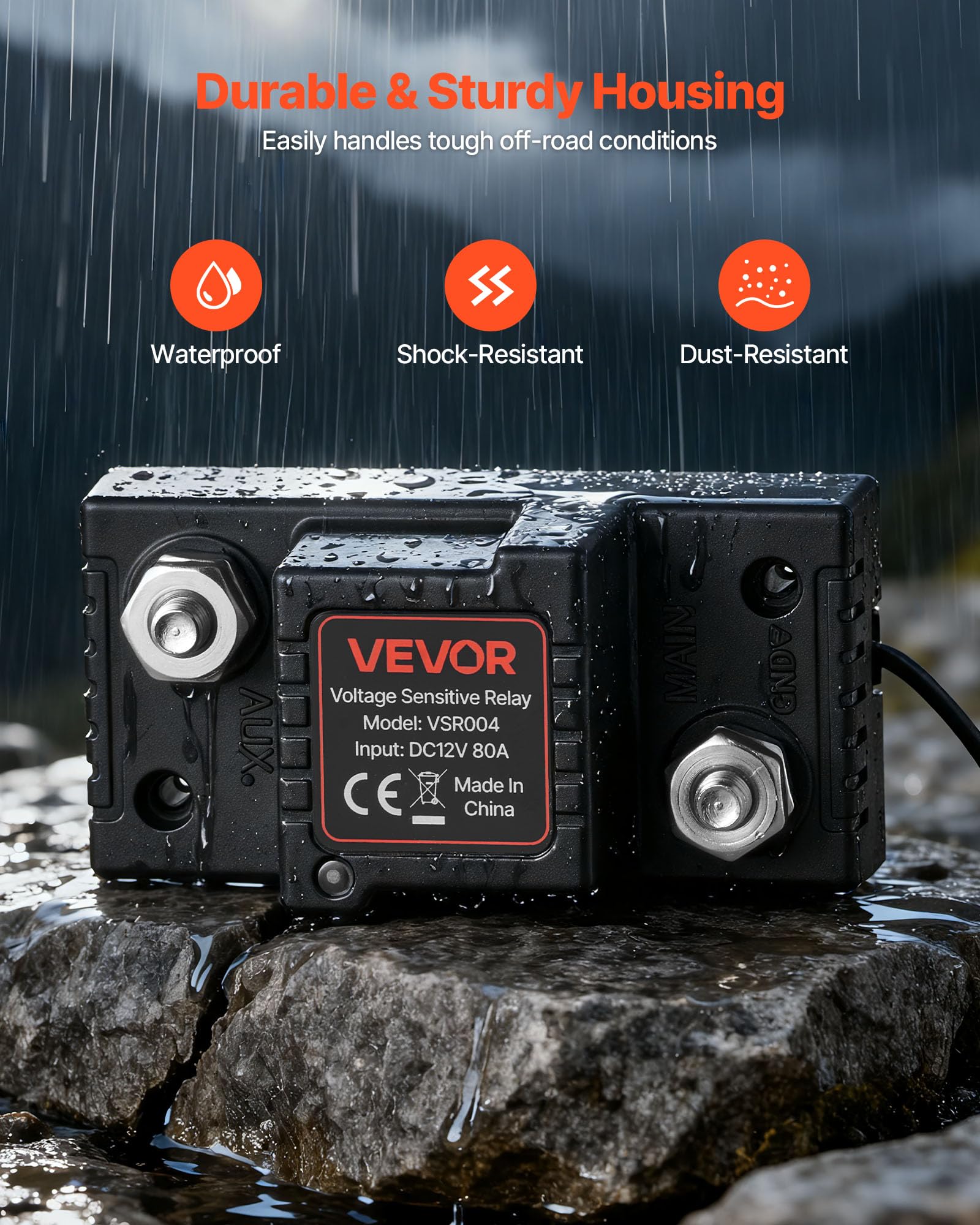 VEVOR Kit Isolatore Batteria Doppia 12 V 80 Amp, Relè Sensibile alla Tensione VSR Manuale e Automatico con Voltmetro, Schermo LCD, Isolatore Compatibile con Batterie al Piombo, per Furgone Camper