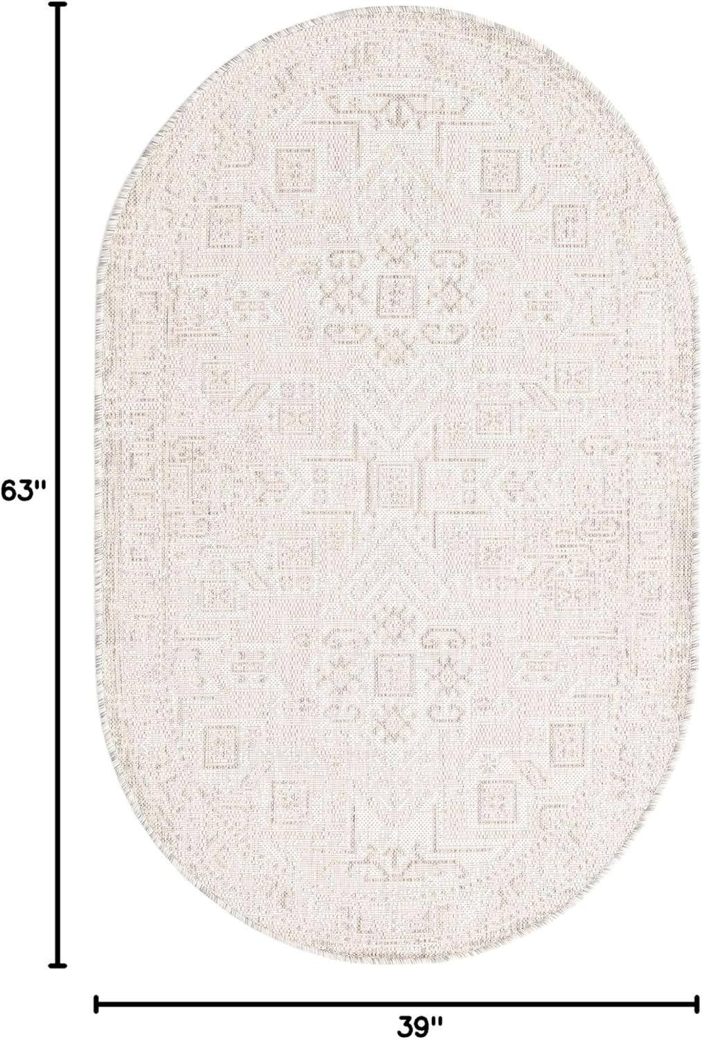 Rugs.com Outdoor Aztec Collection Rug – 3' x 5' Oval Light Gray Flatweave Rug Perfect for Living Rooms, Large Dining Rooms, Open Floorplans