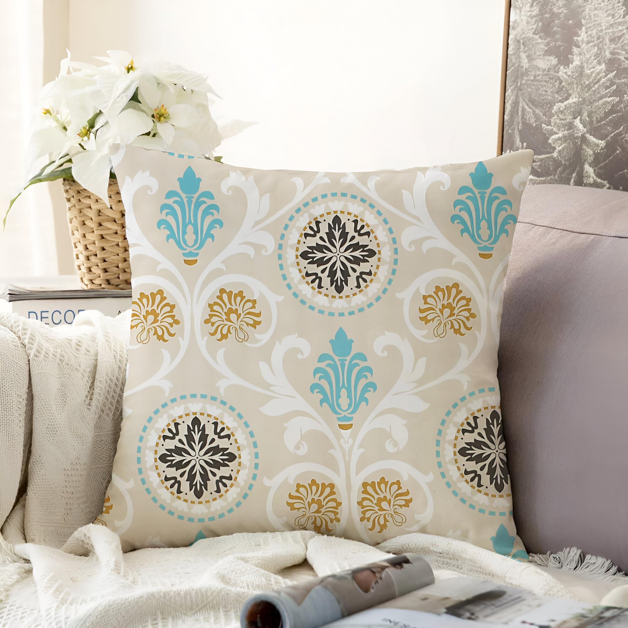 IVAZA Floral Printed 100% Cotton Cushion Cover |Throw Pillow Cushion Cover for Sofa Living Room | 24 x 24 Inches (Pack of 2) Damask Beige (B0DFCHBNYX) Amazon Price History, Amazon Price Tracker