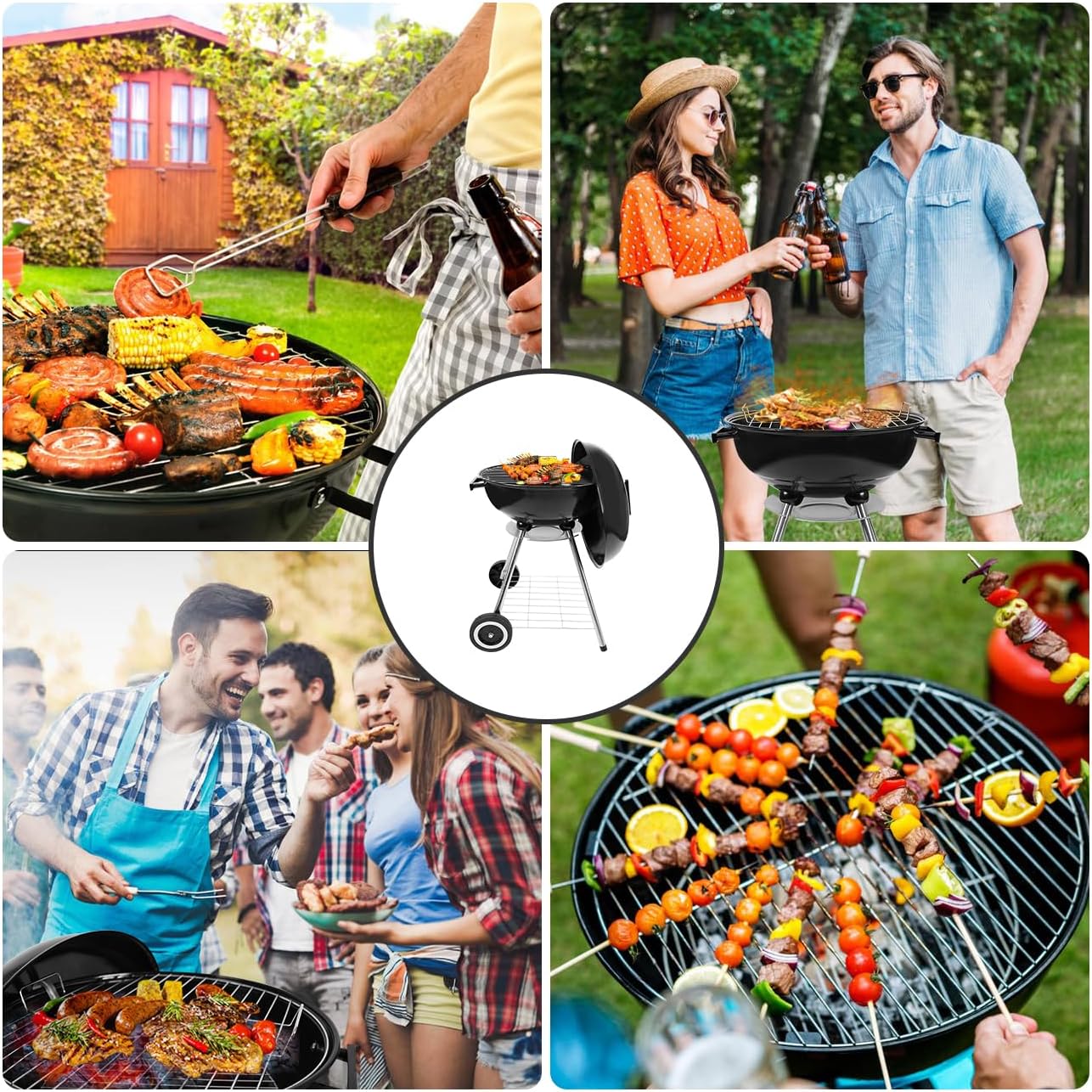 18 Inch Charcoal Grill, BBQ Kettle Grill with Enamel Lid & Ash Catcher, Portable Charcoal Grill for Outdoor Grill Camping and Small Patio Backyard, Includes Wheels for Easy Mobility