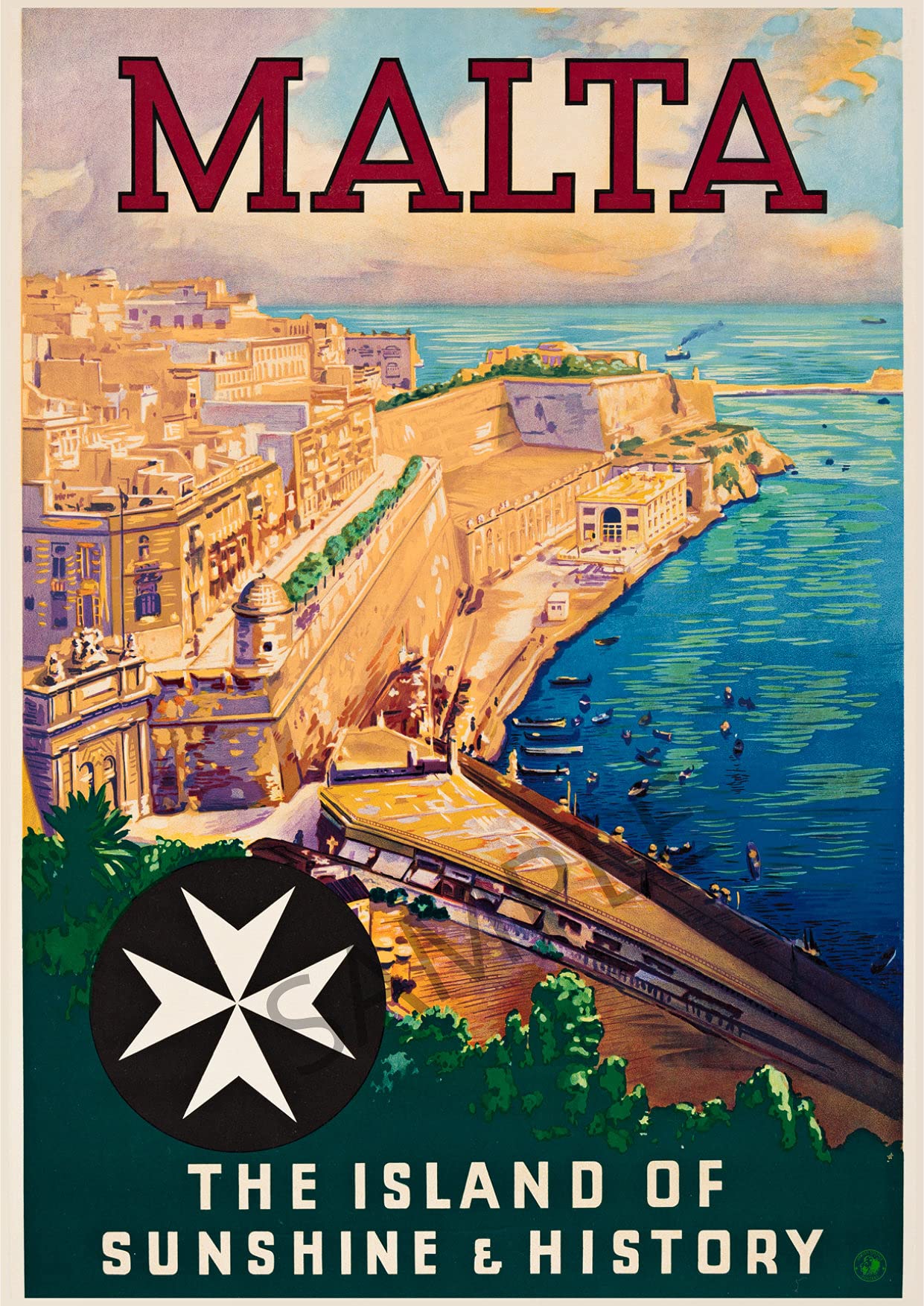 Vintage Poster Malta Maltese Island Holiday Travel Tourism Advert WALL ART Print (A4)