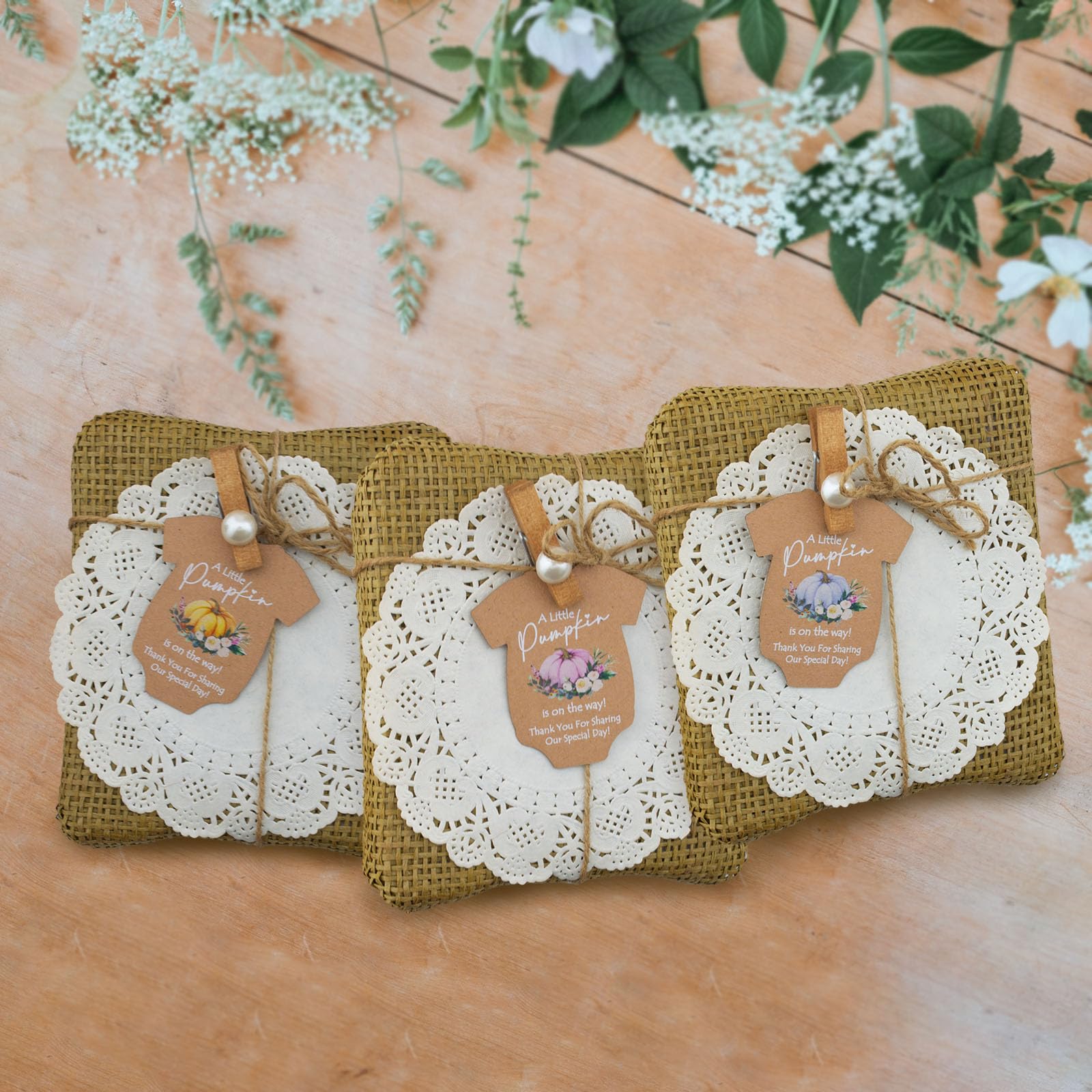 Summer-Ray 50pcs A Little Pumpkin is on the Way Baby Shower Thank You for Sharing Our Special Day Gift Tags (Kraft Card with Blue Pumpkin) - Image 2