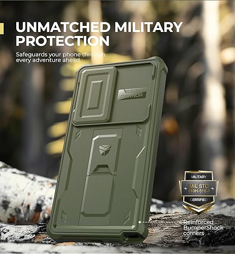 Vista 210 de Dexnor Funda para Samsung Galaxy S24 Plus con cubierta deslizante integrada para cámara, protector de pantalla y soporte, a prueba de golpes, funda
