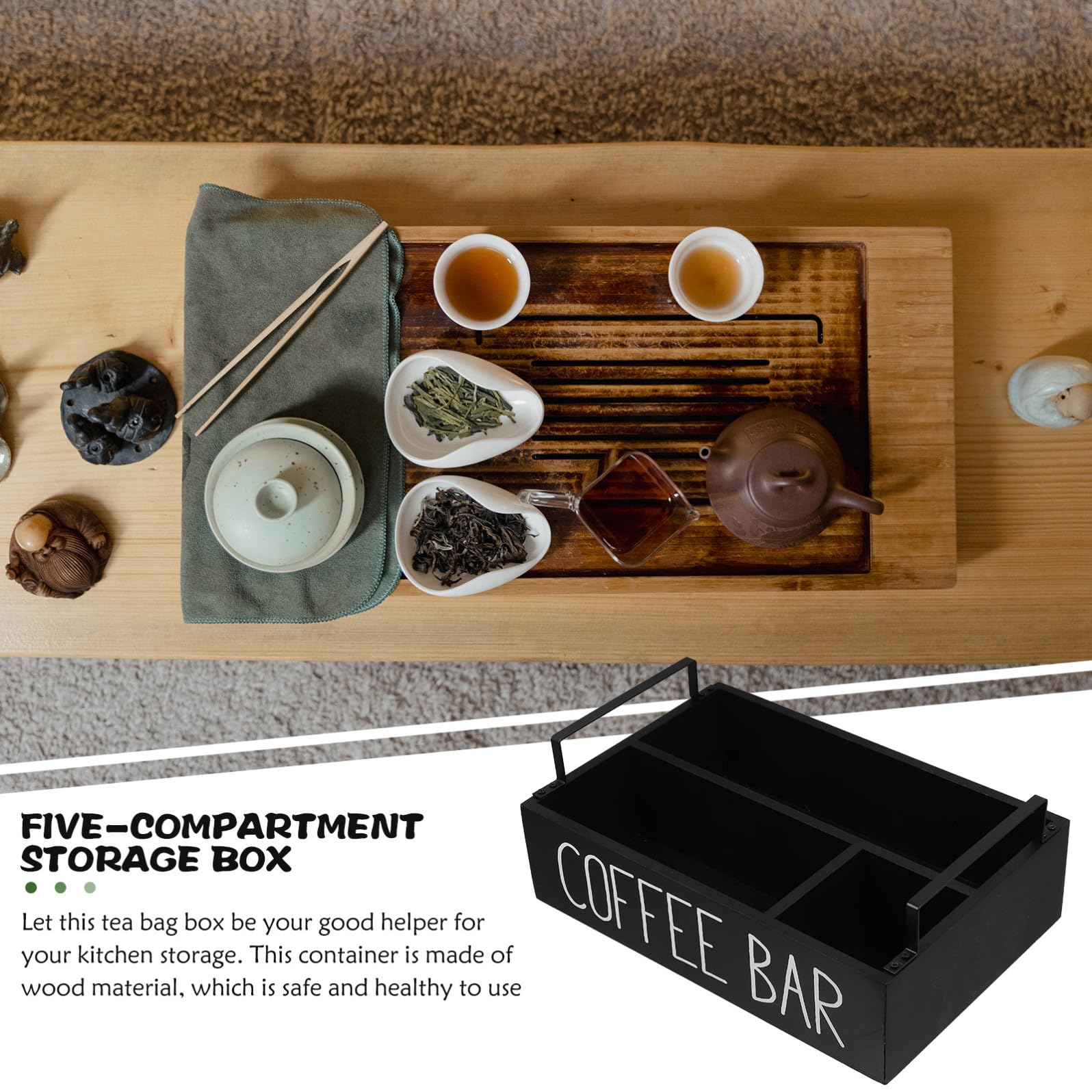 Organizer Grande Capacità in Legno per Bustine di Tè e Caffè Scomparti Multipli Design Compatto e Pratico per Scrivania e Spazio di Lavoro Riutilizzabile