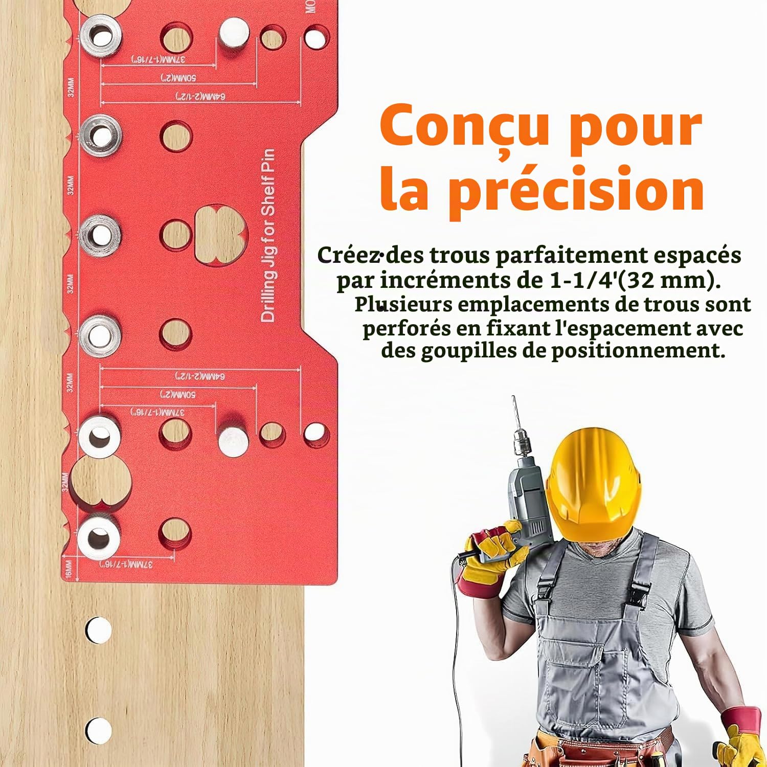 Gabarit de Perçage pour Étagères – 1/4 Pouce – Modèle de Perçage en Aluminium pour Trous Droits – Outil de Menuiserie et Ébénisterie pour Étagères et Meubles