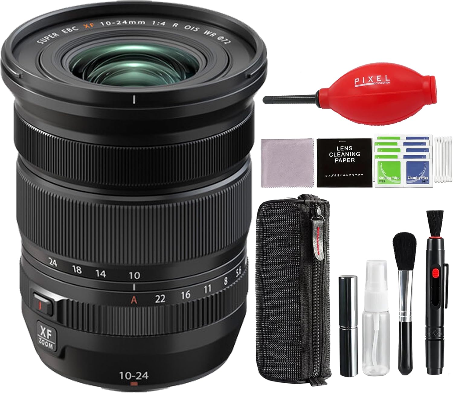 Fujifilm XF 10-24mm f/4 R OIS WR Lens (Black) with Advance Accessories and Travel Bundle | Fuji XF 10-24mm