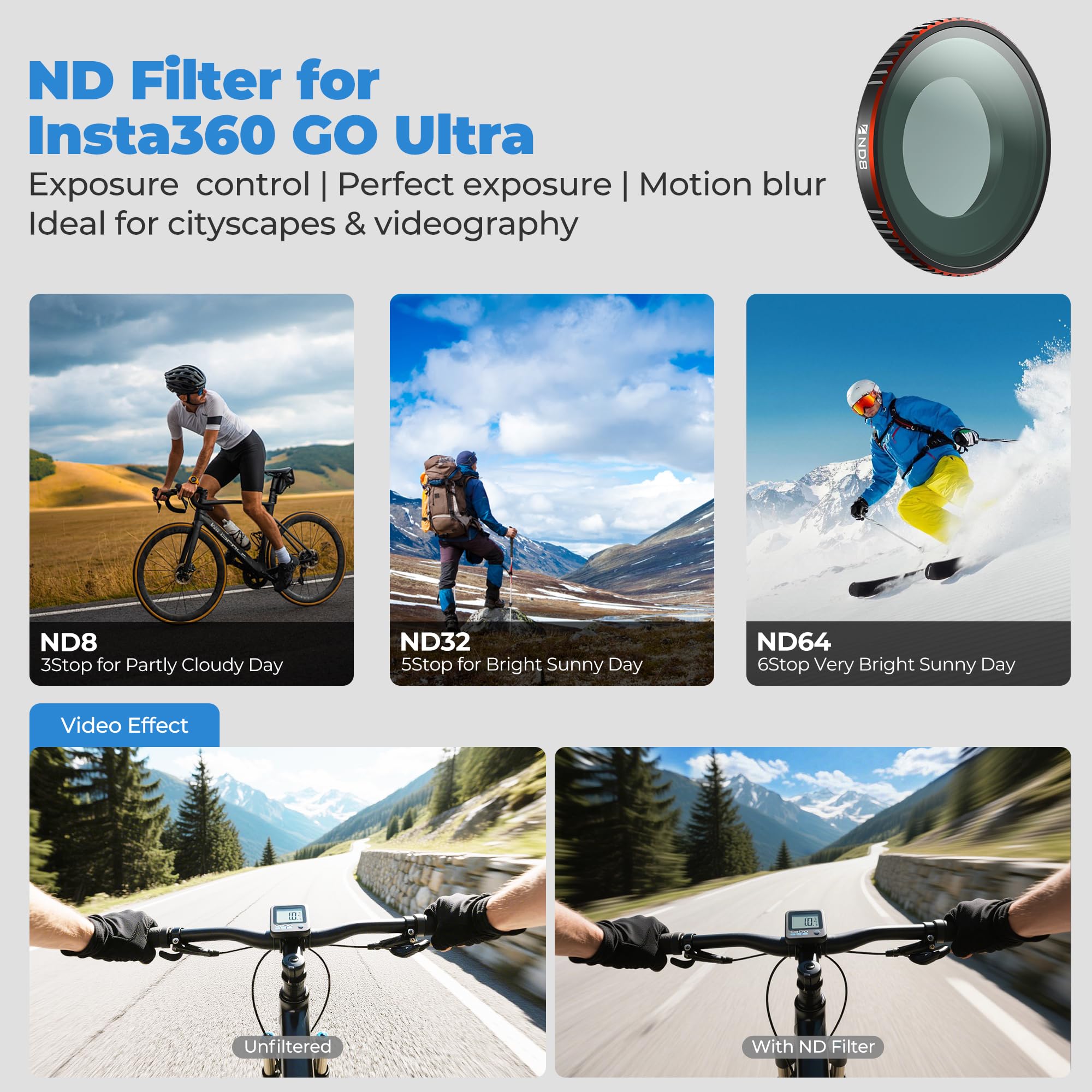 Freewell Kit filtro giorno standard per filtri Insta360 GO Ultra – ND8, ND32, ND64 e CPL per un migliore controllo dell'esposizione e riflessi ridotti