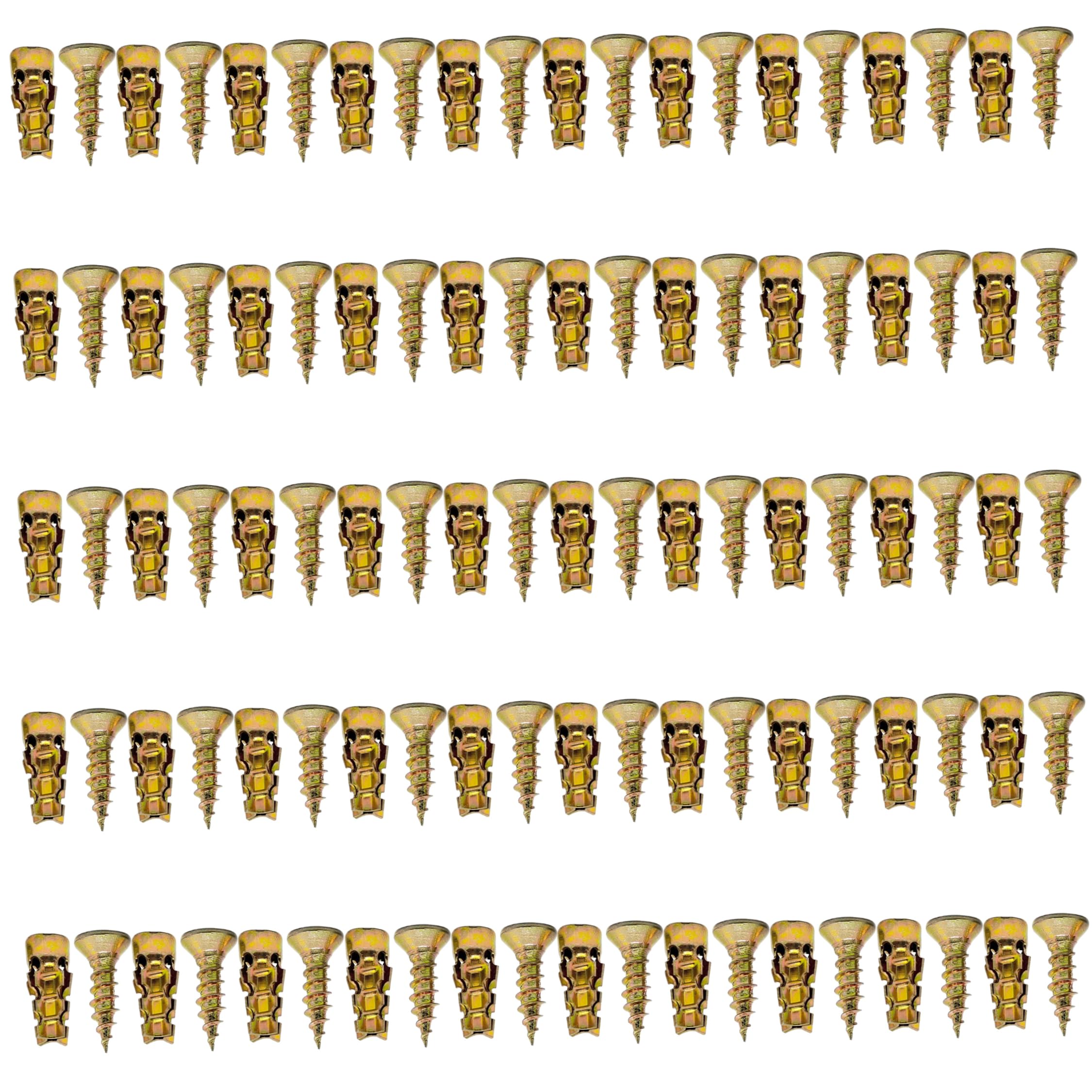 Faroby Golden 50 Sets Expansion Anchors & Screws Wall Anchors For Hinges For Wood, Tile & Stone, Gold Galvanized Iron, 6×14Mm, Expansion Screws