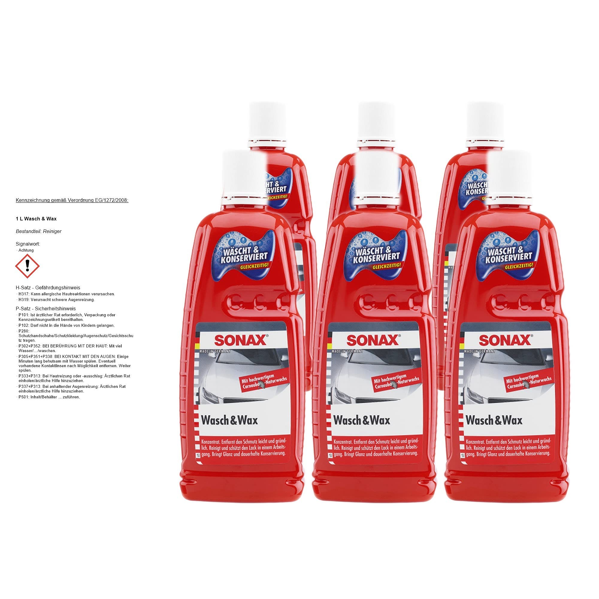 SONAX 6X 03133410 Wasch & Wax Lackpflege Konservierung 1L