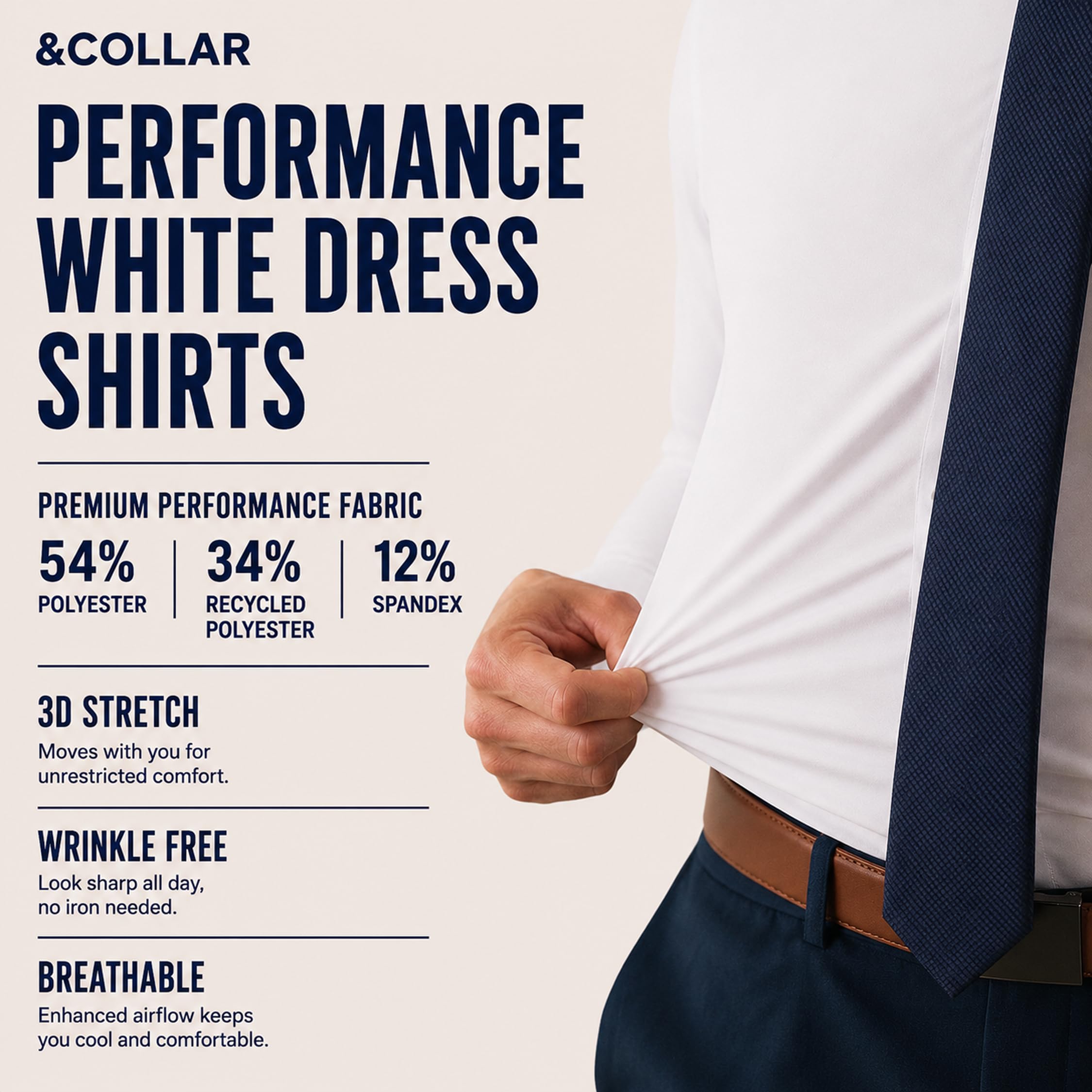 &Collar Camicia da Uomo Slim Fit a Maniche Lunghe Performance, Bianco, L