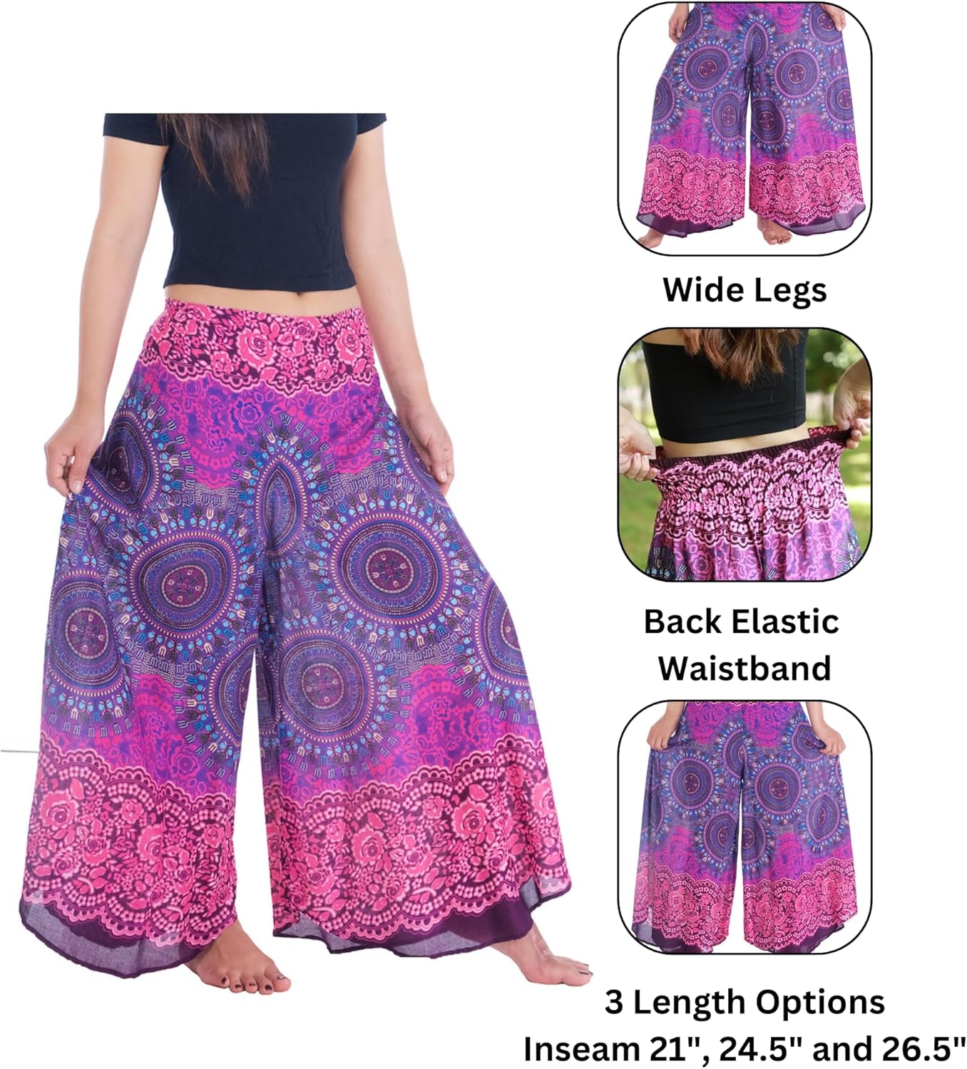 Lannaclothesdesign Palazzo Pants for Women Wide Leg Boho Harem Yoga Pants S M L XL Sizes - Image 4