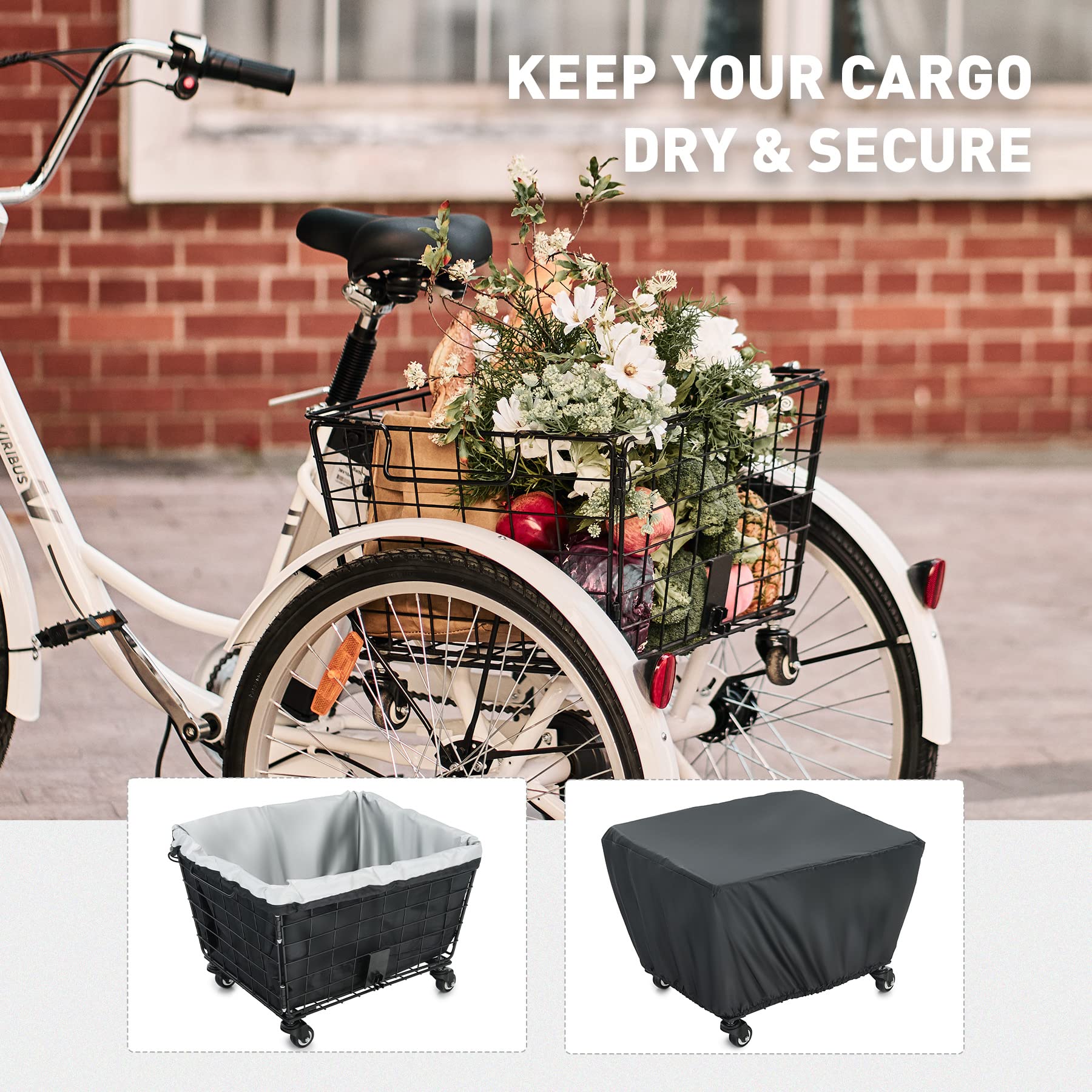 Amazon | Viribus リアバイクバスケット 大人用 三輪車用 防水カバー2