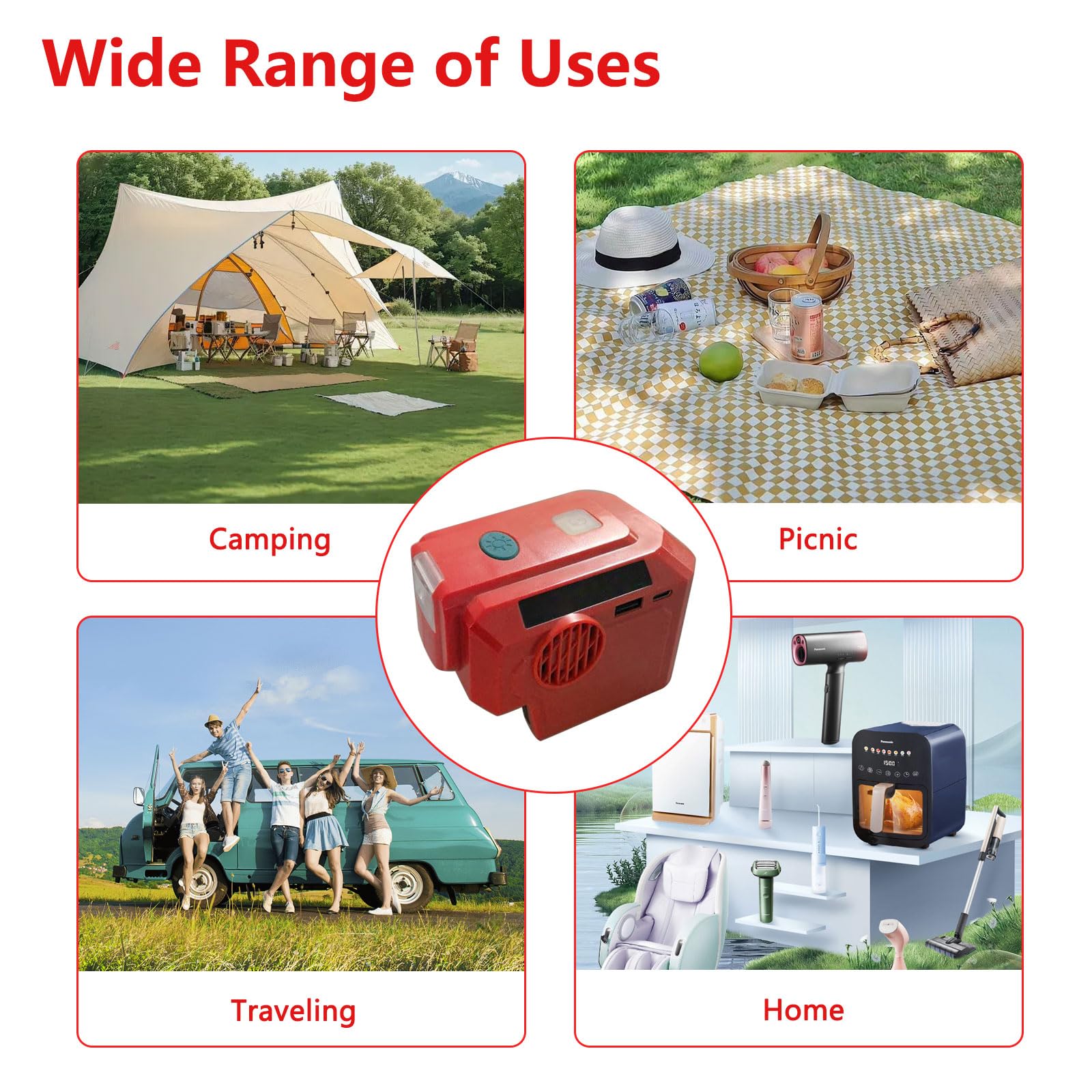 Onduleur de batterie 200 W compatible avec Einhell 18 V, DC 18 V vers AC 220-230 V avec lumière LED 200 lm, convertisseur de tension avec port USB-A, port USB-C, prise pour pique-nique et camping en