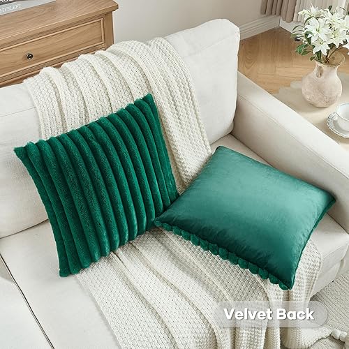 Miniatura 10 de FUTEI Juego de 2 fundas de almohada decorativas a rayas de color rosa intenso de 14 x 14 pulgadas, fundas cuadradas de almohada para sofá, suave y