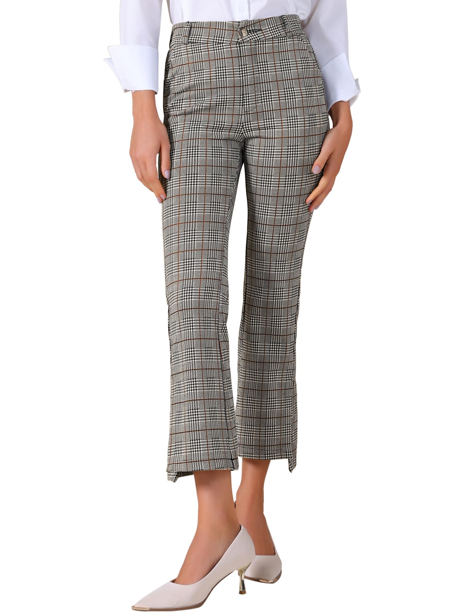 Allegra K Womens Plaid Suit Pants High Waist Side Slit Business Office Trousers with Pockets